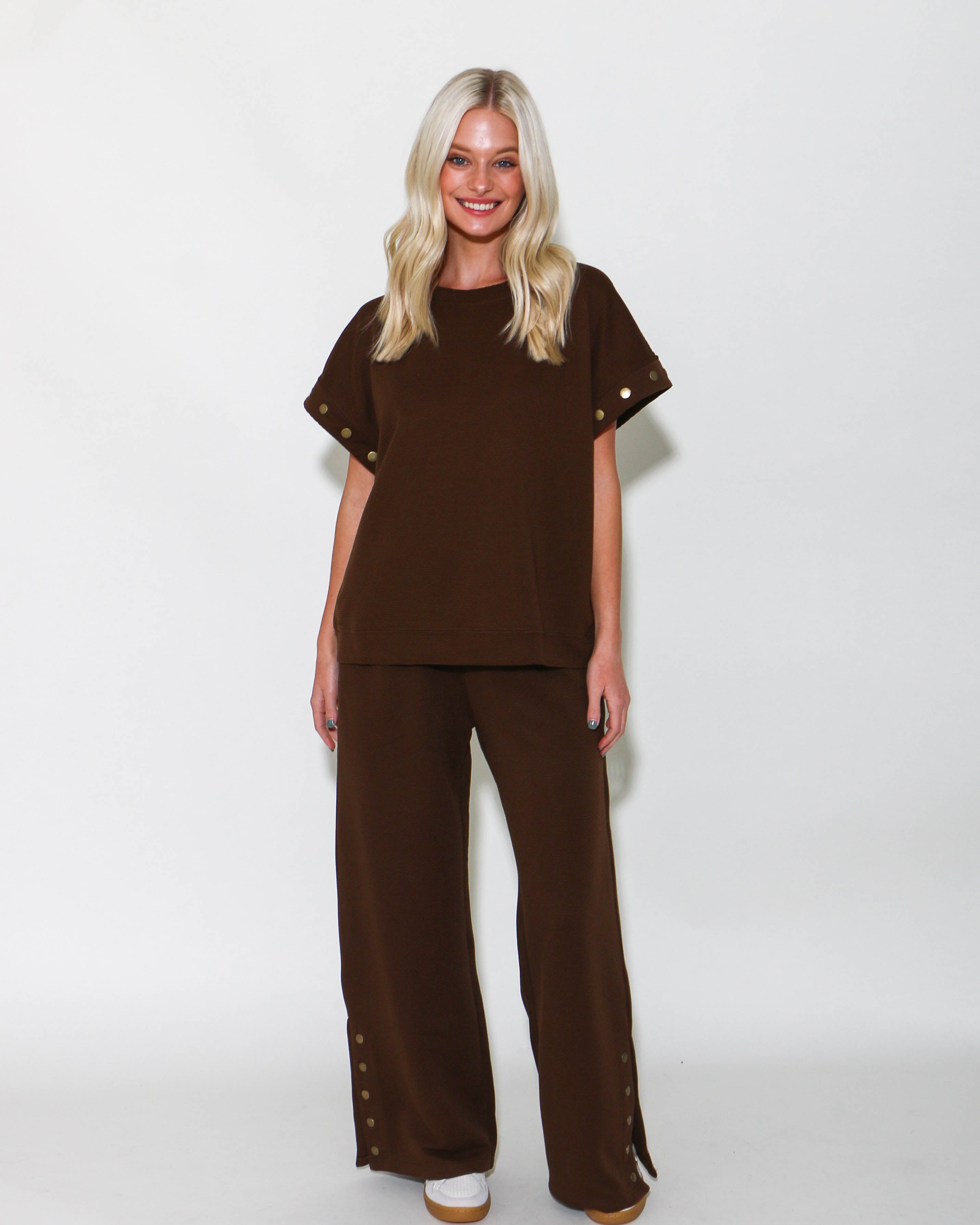 Ribbed Knit Pants Set in Brown