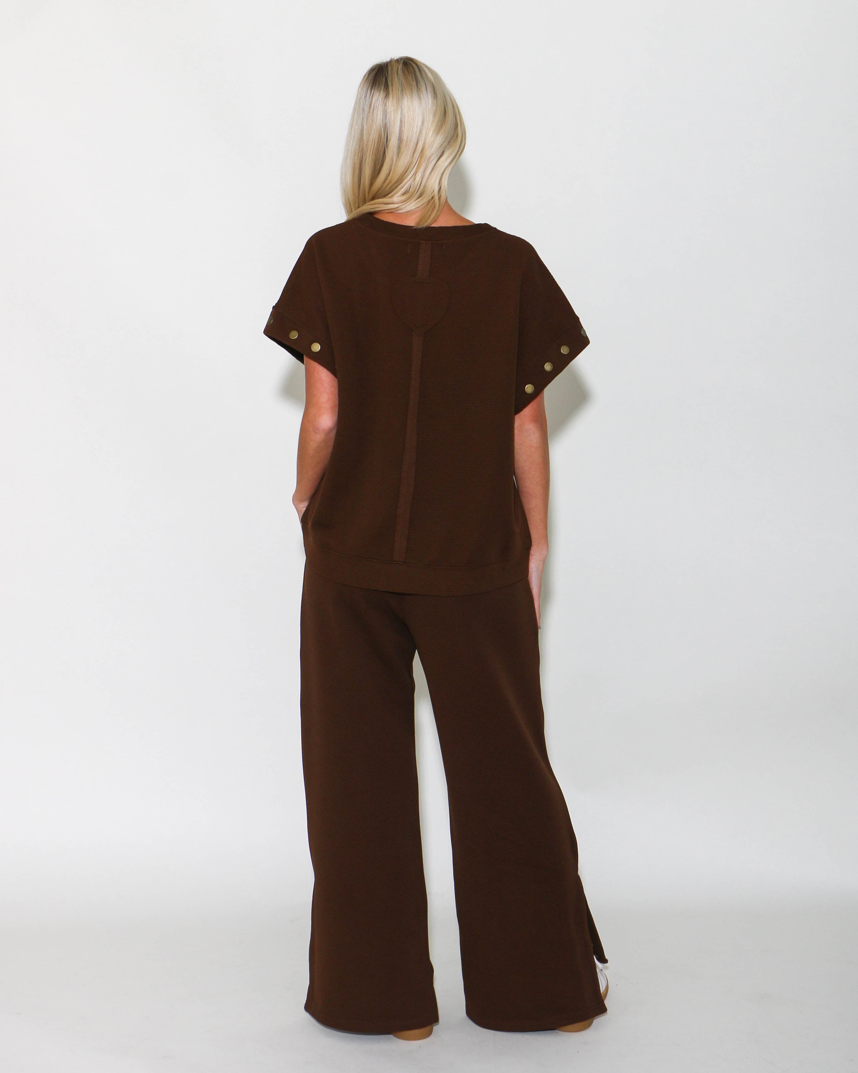 Ribbed Knit Pants Set in Brown