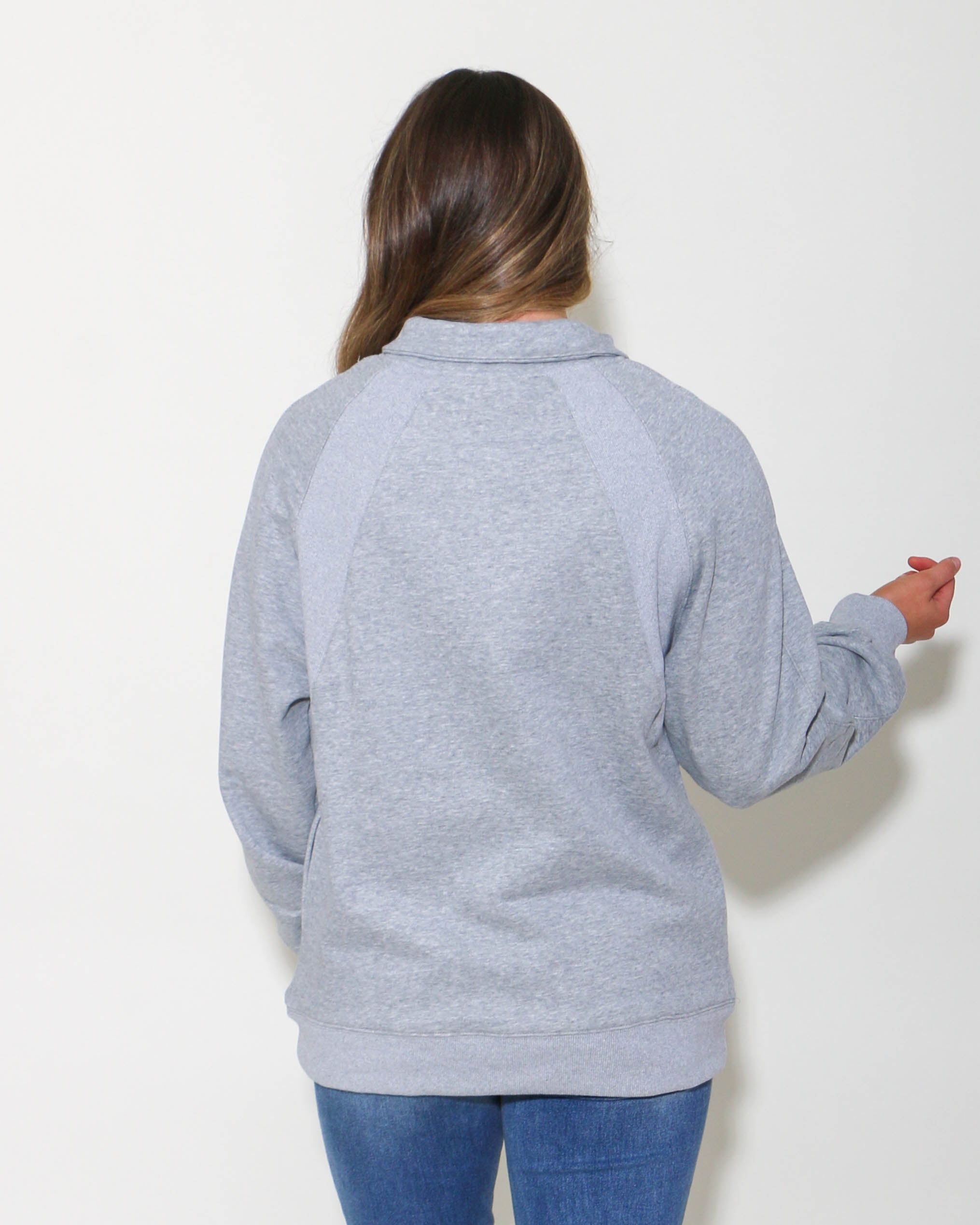 Oversized Sweatshirt Henley Knit Top in Gray