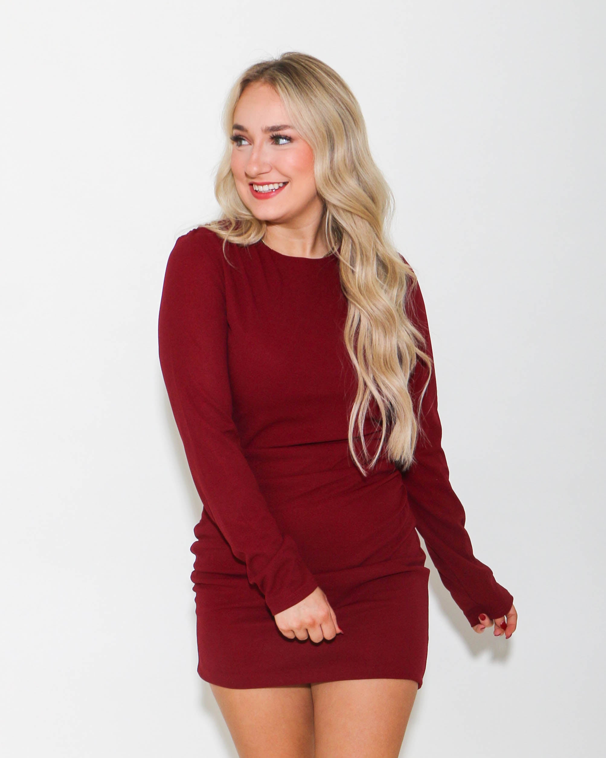 Fitted Bodycon Holiday Mini Dress in Wine