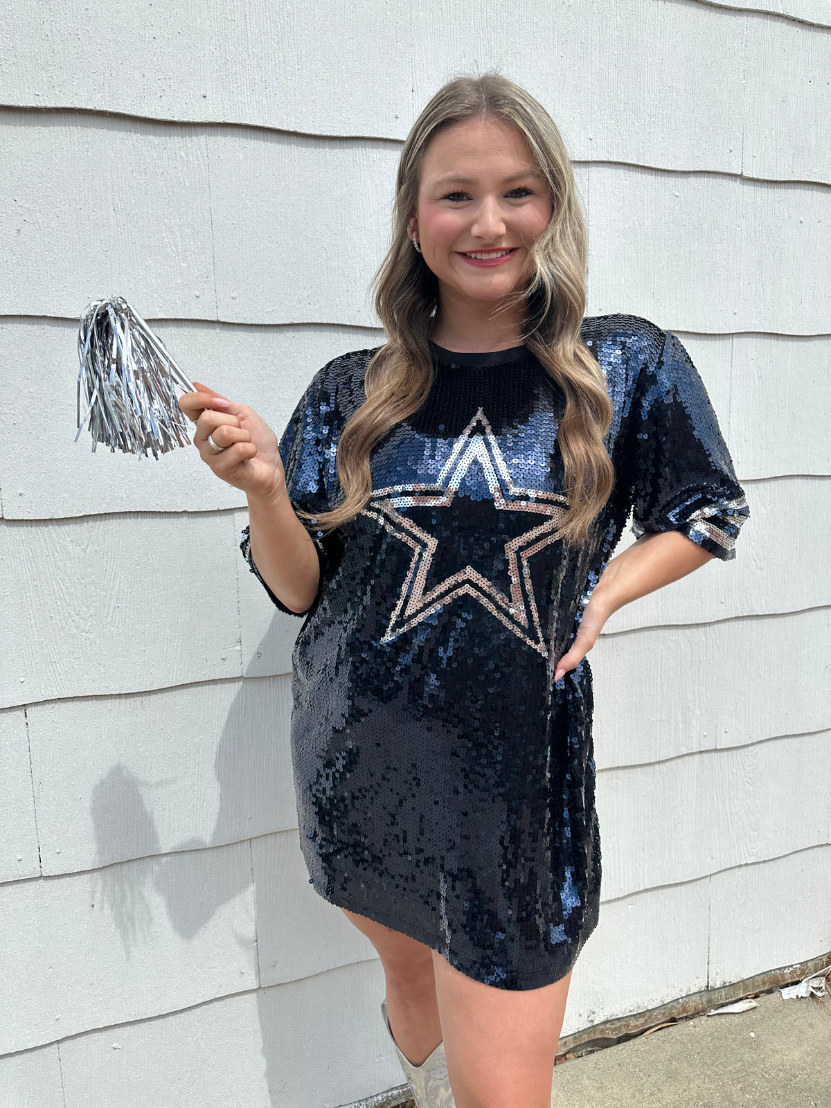 BIG STAR SEQUIN DRESS/TUNIC/TOP - NAVY/SILVER