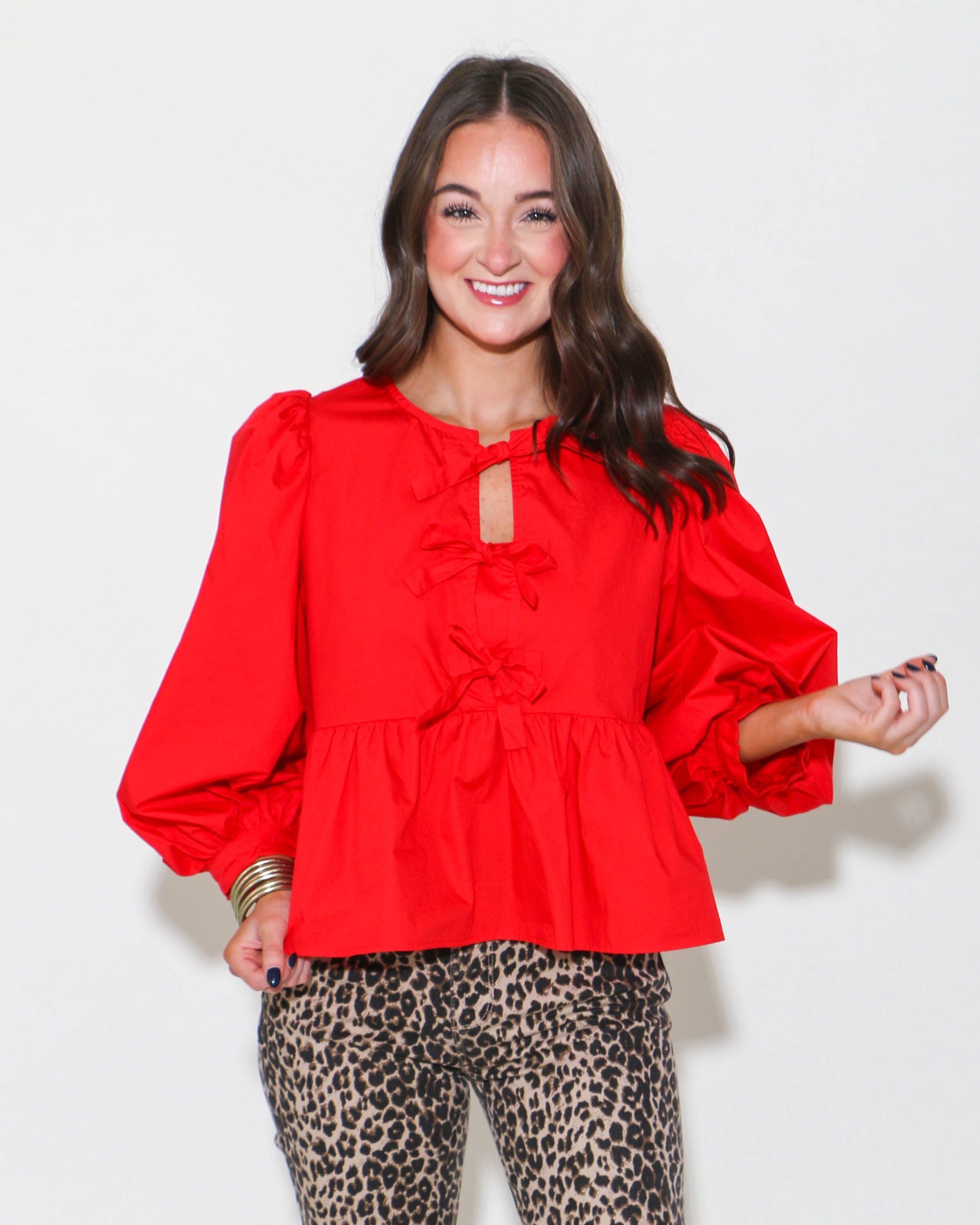 Bow Ties Peplum 3/4 Sleeves Top