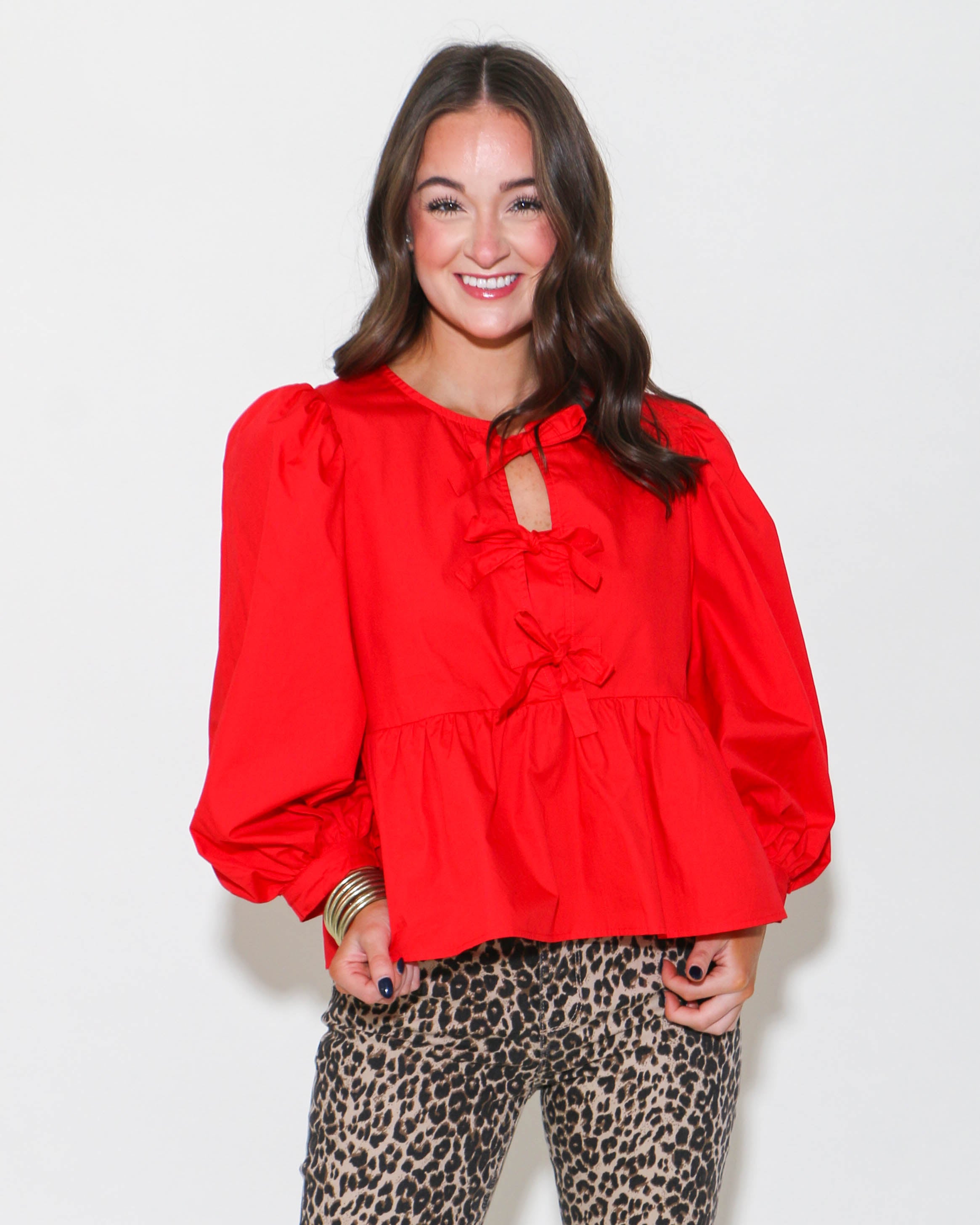 Bow Ties Peplum 3/4 Sleeves Top