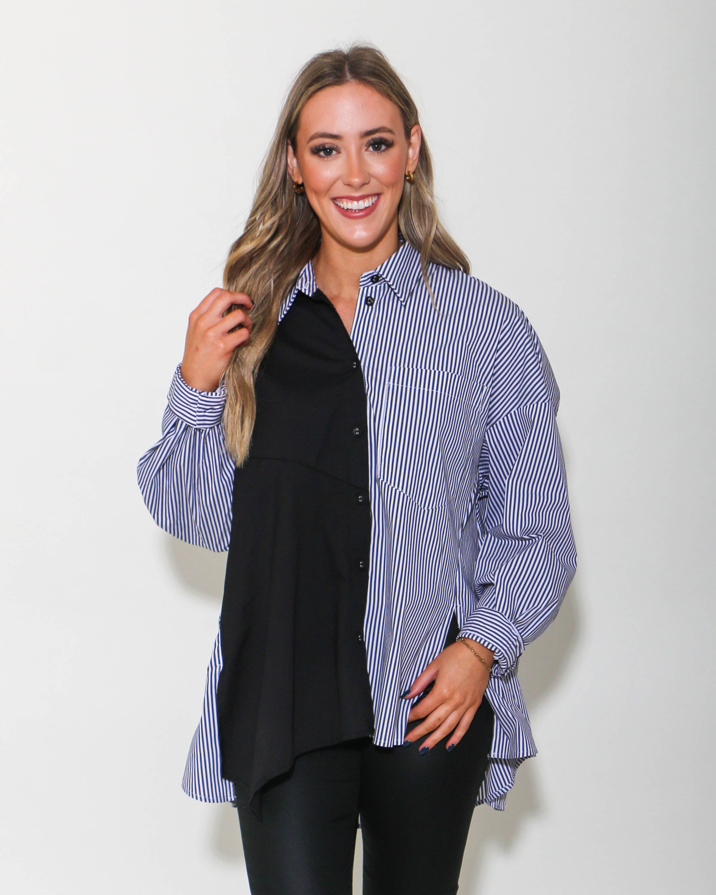 Asymmetrical Monochrome Button-Up Shirt