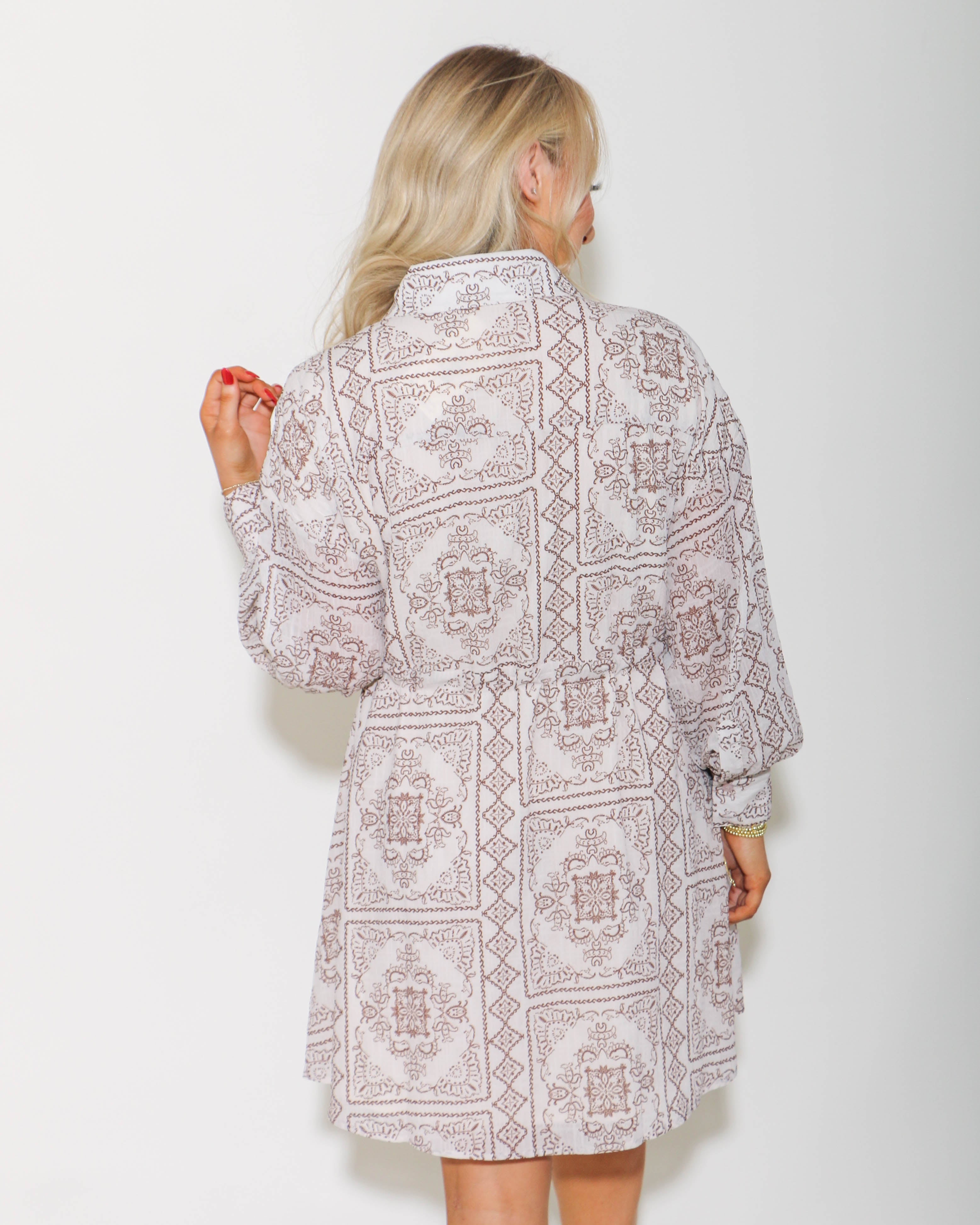 Abstract Print Long Sleeve Button Down Dress