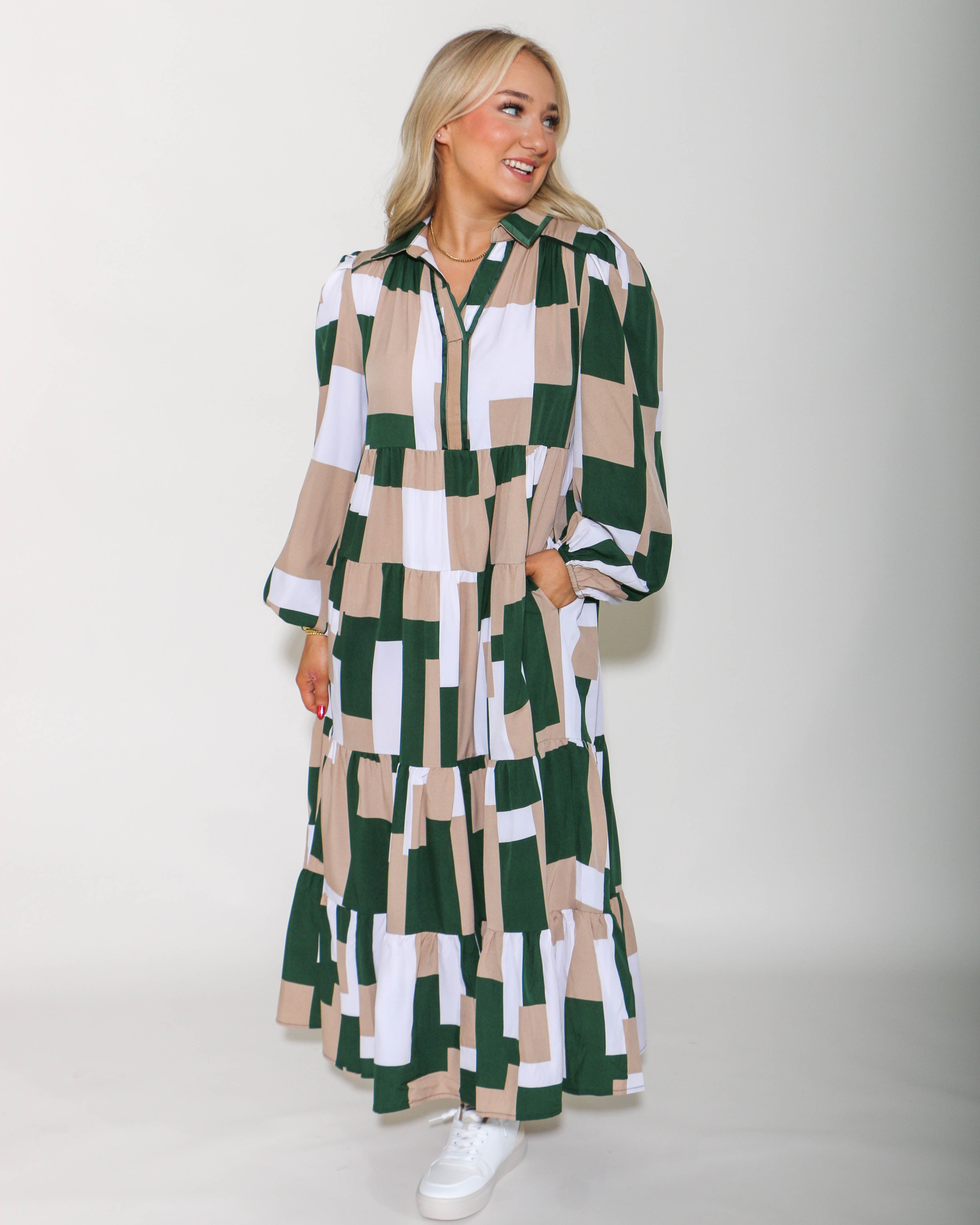 Abstract Print Green Print Maxi Dress