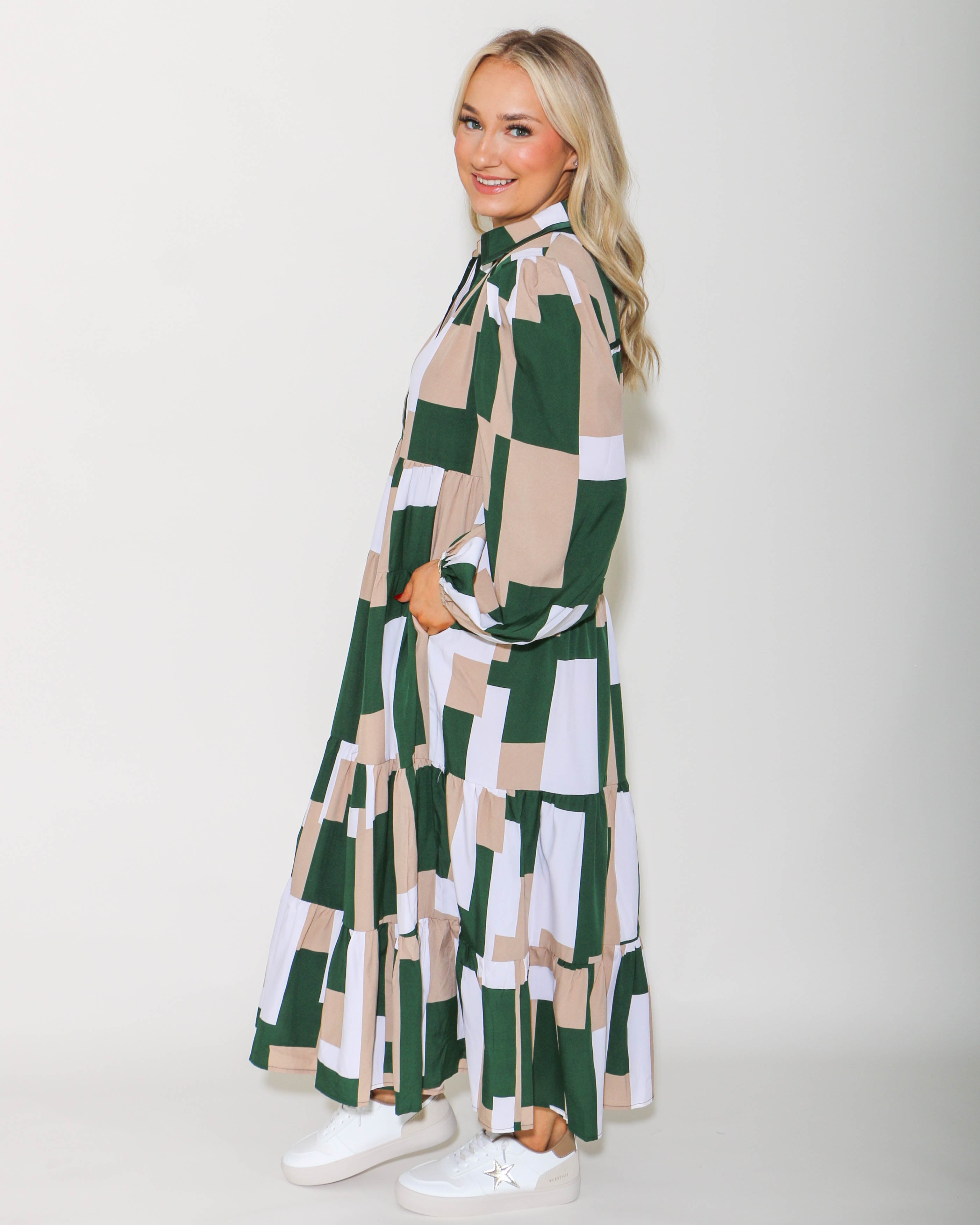 Abstract Print Green Print Maxi Dress