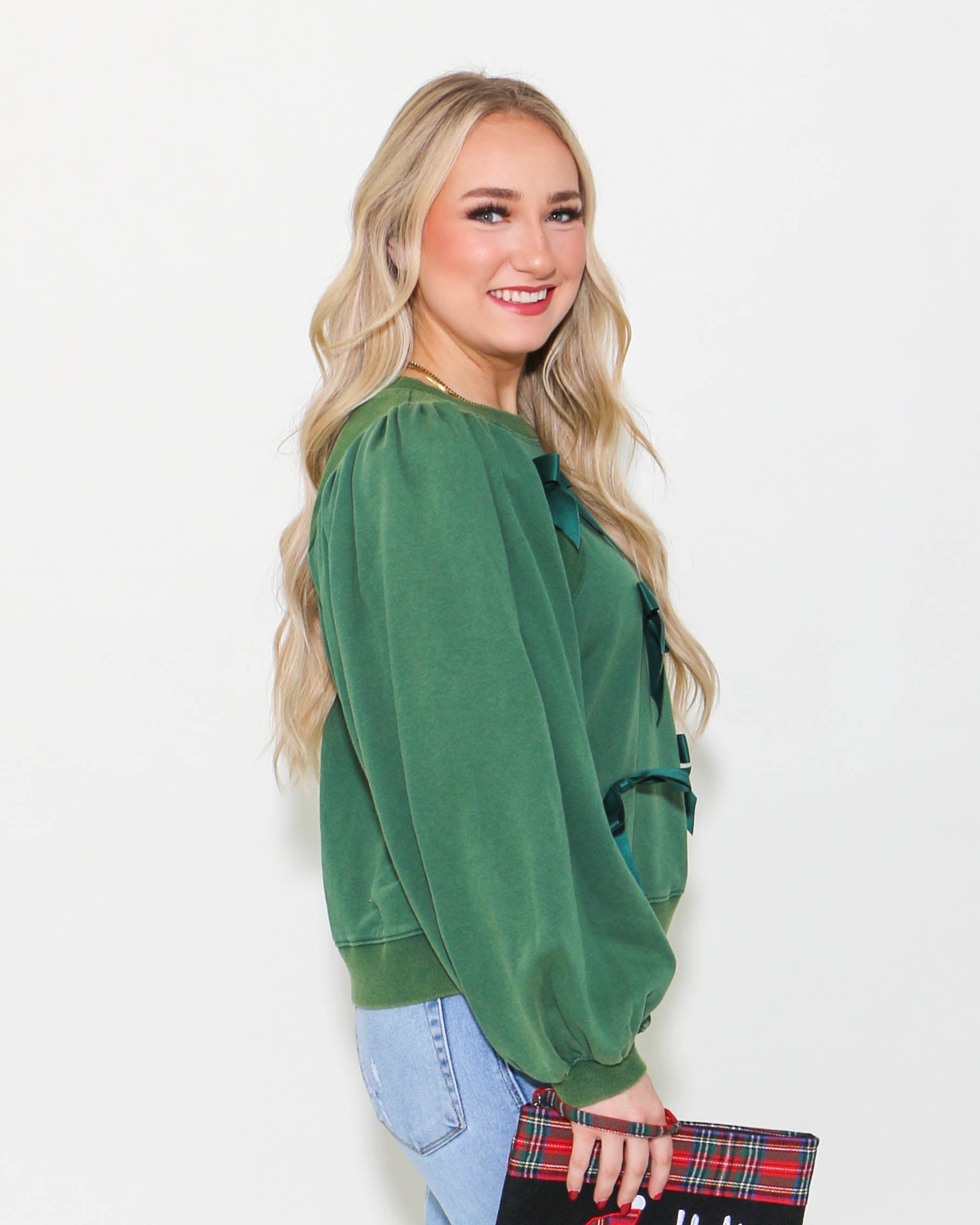 Bow Ties Patch Sweatshirt Top in Hunter Green