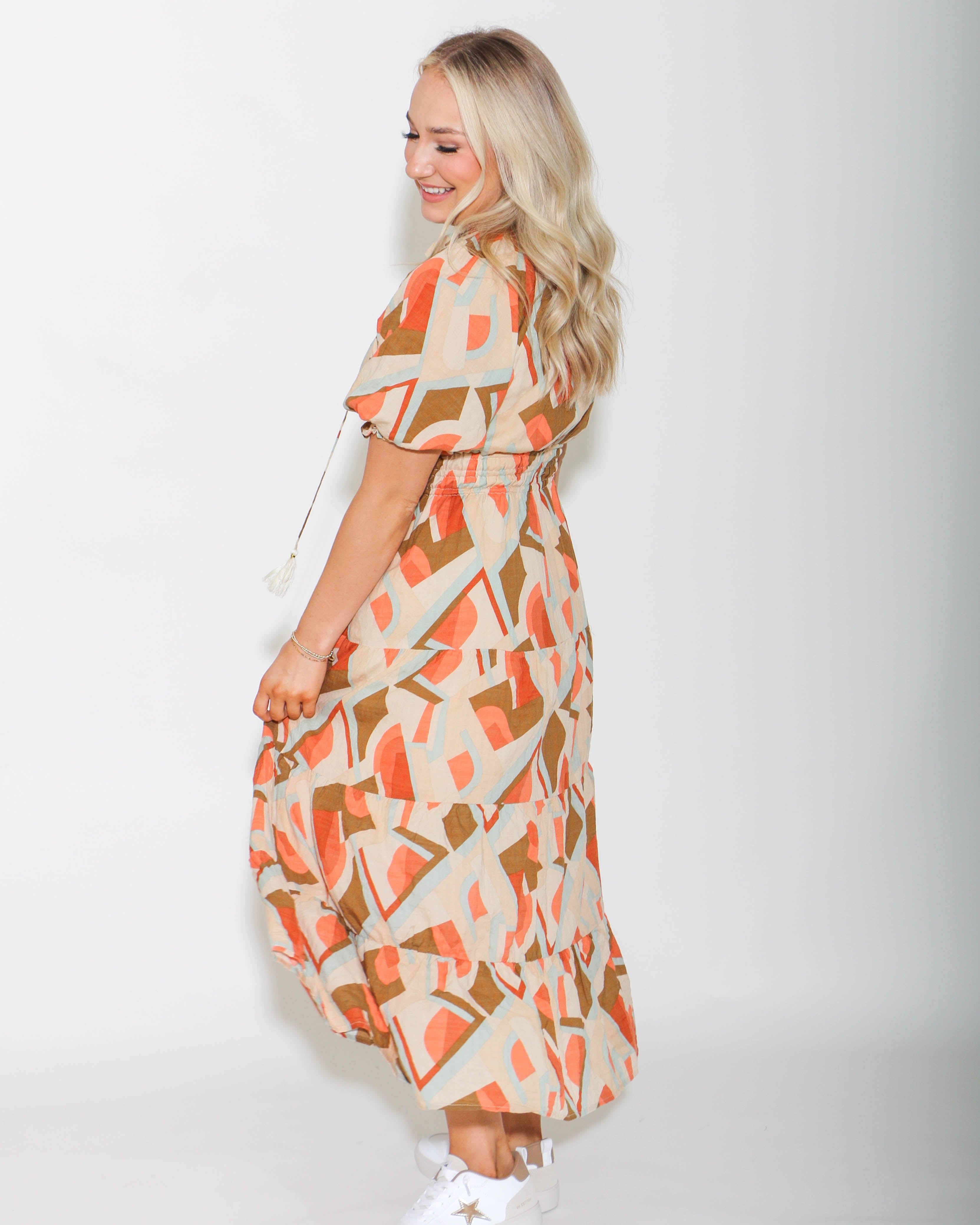 THML | Smocked Waist Print Maxi Dress