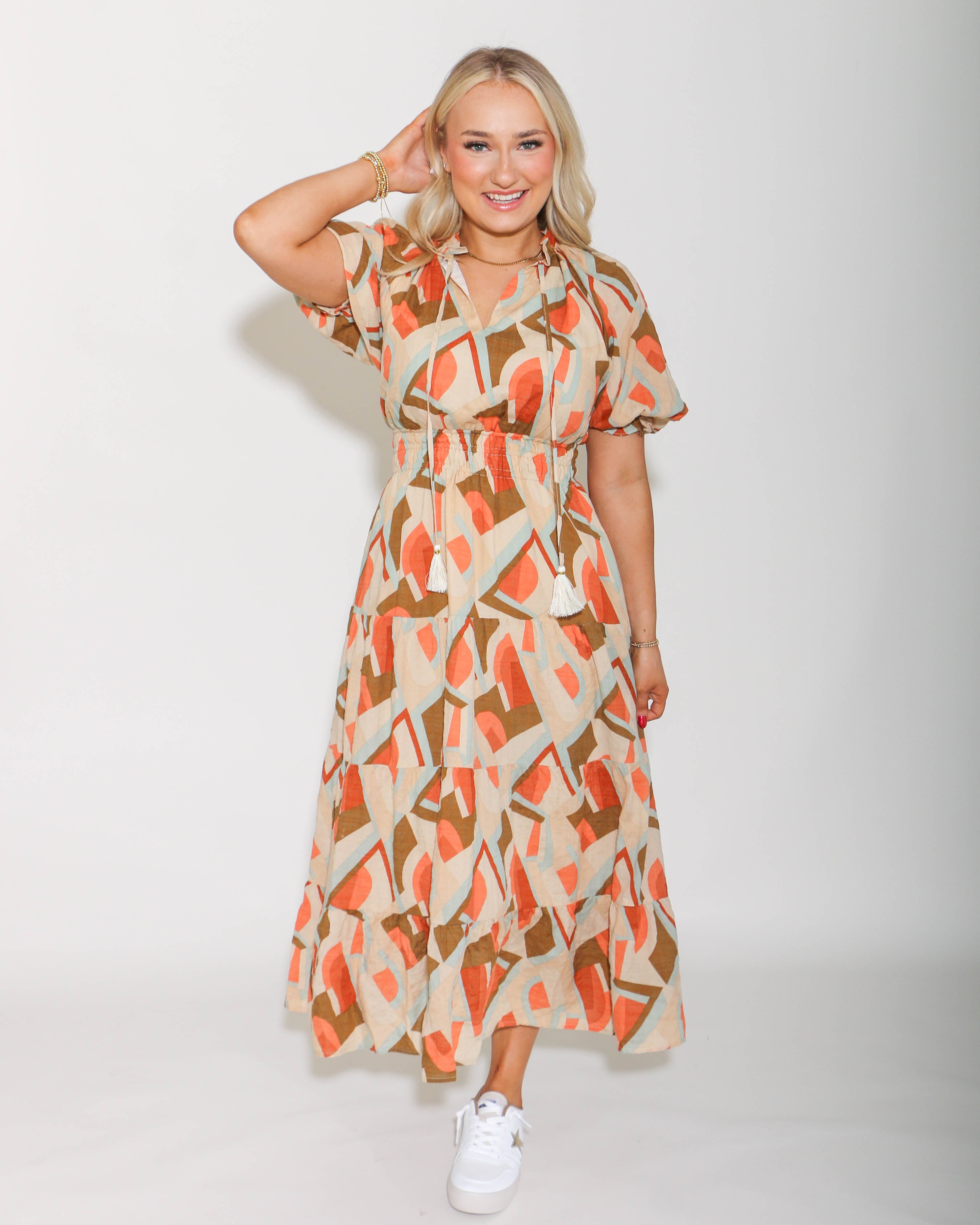 THML | Smocked Waist Print Maxi Dress