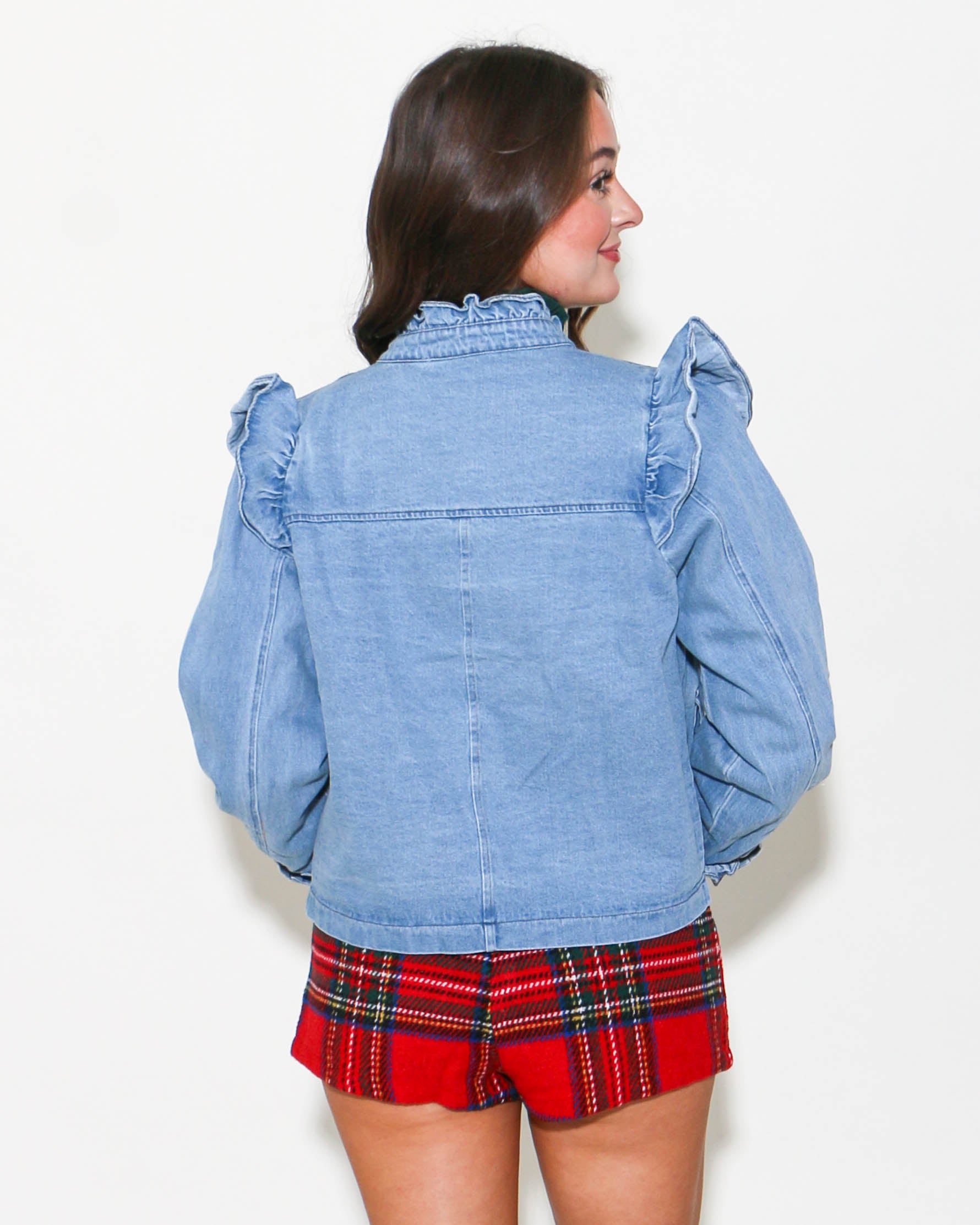 Cropped Zip up Utility Jacket in Denim