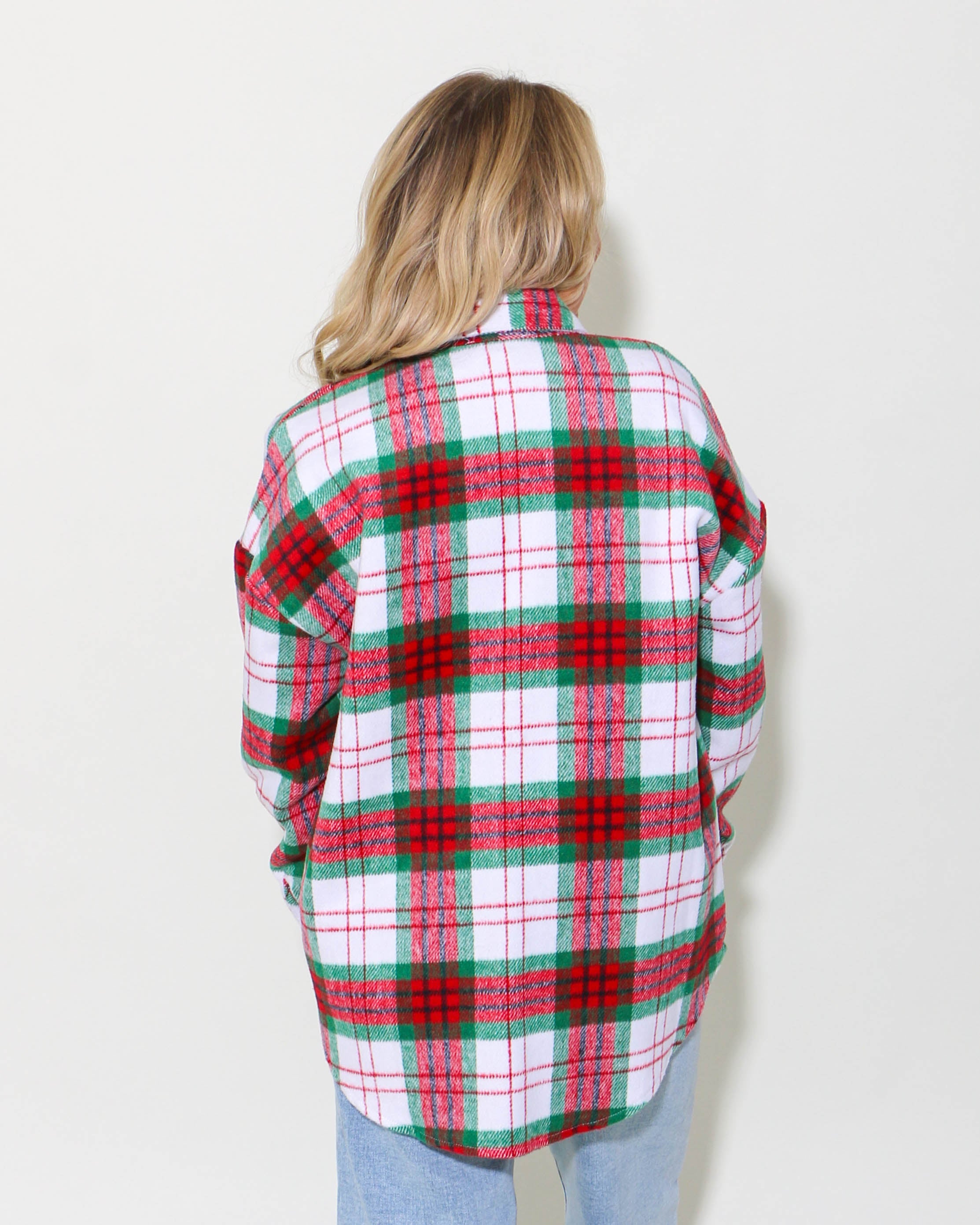 Long Sleeve Button Down Plaid Shacket With Front Pockets