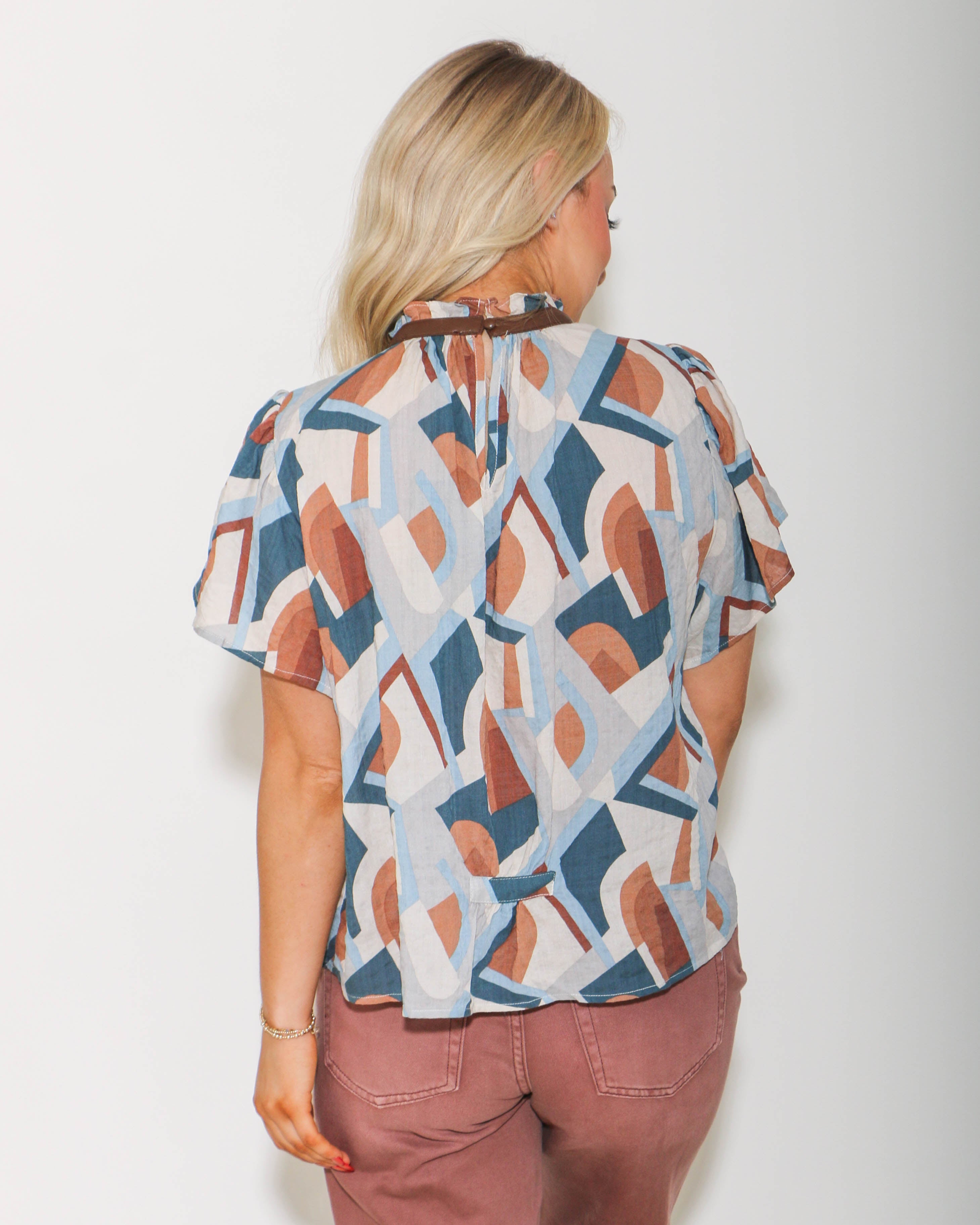 THML | Flutter Sleeve Print Top in Brown