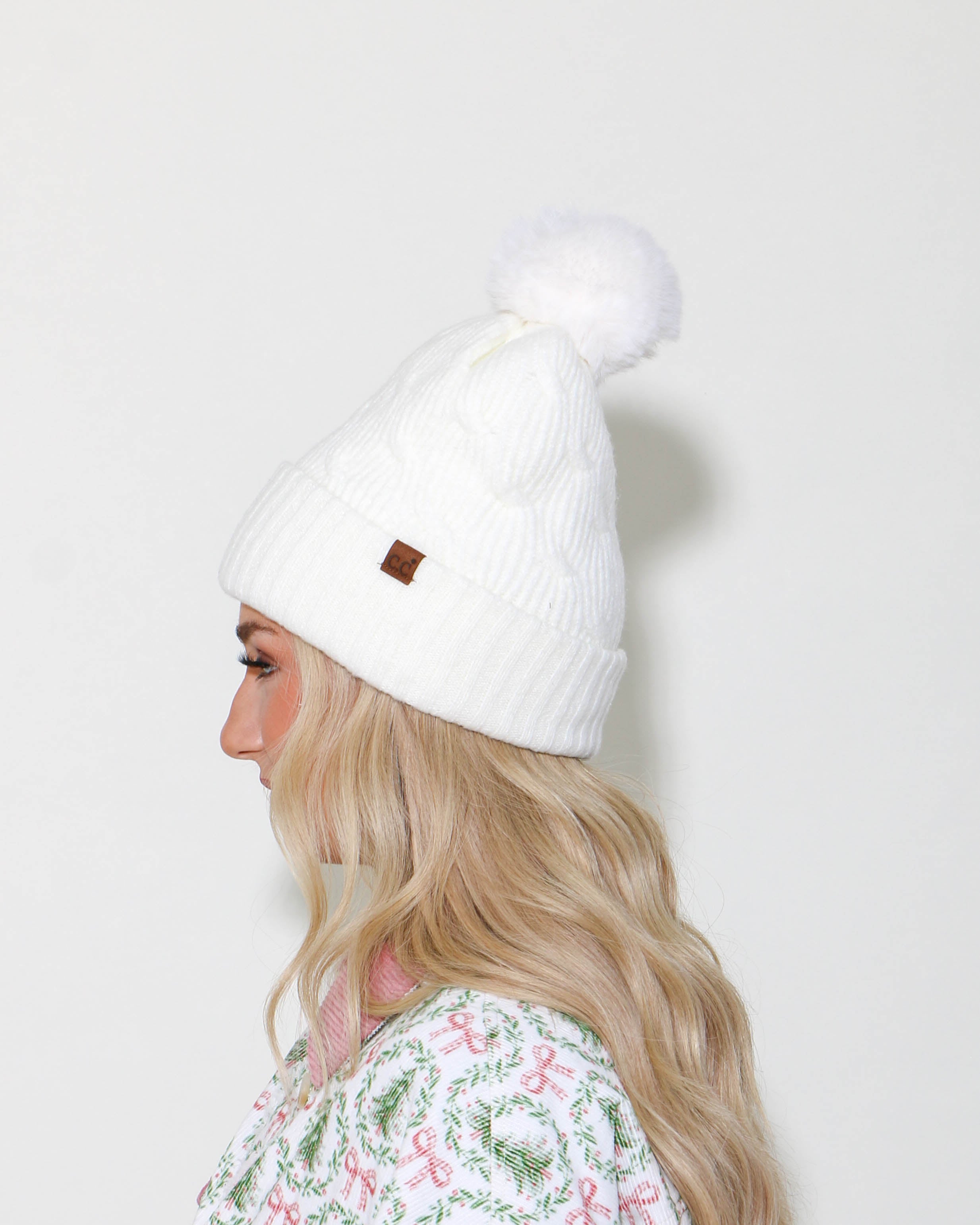 CC Fur Earflap Pom Beanie