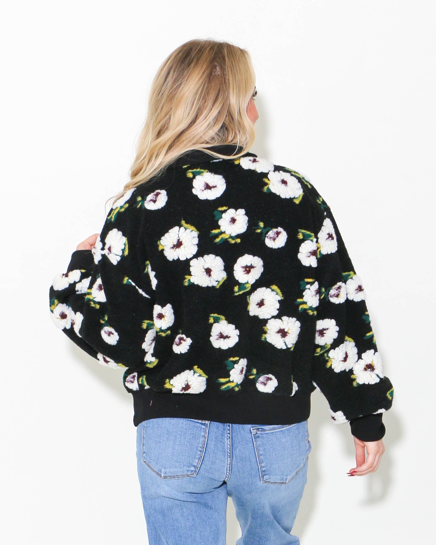 Black Floral Half Zip Sweater