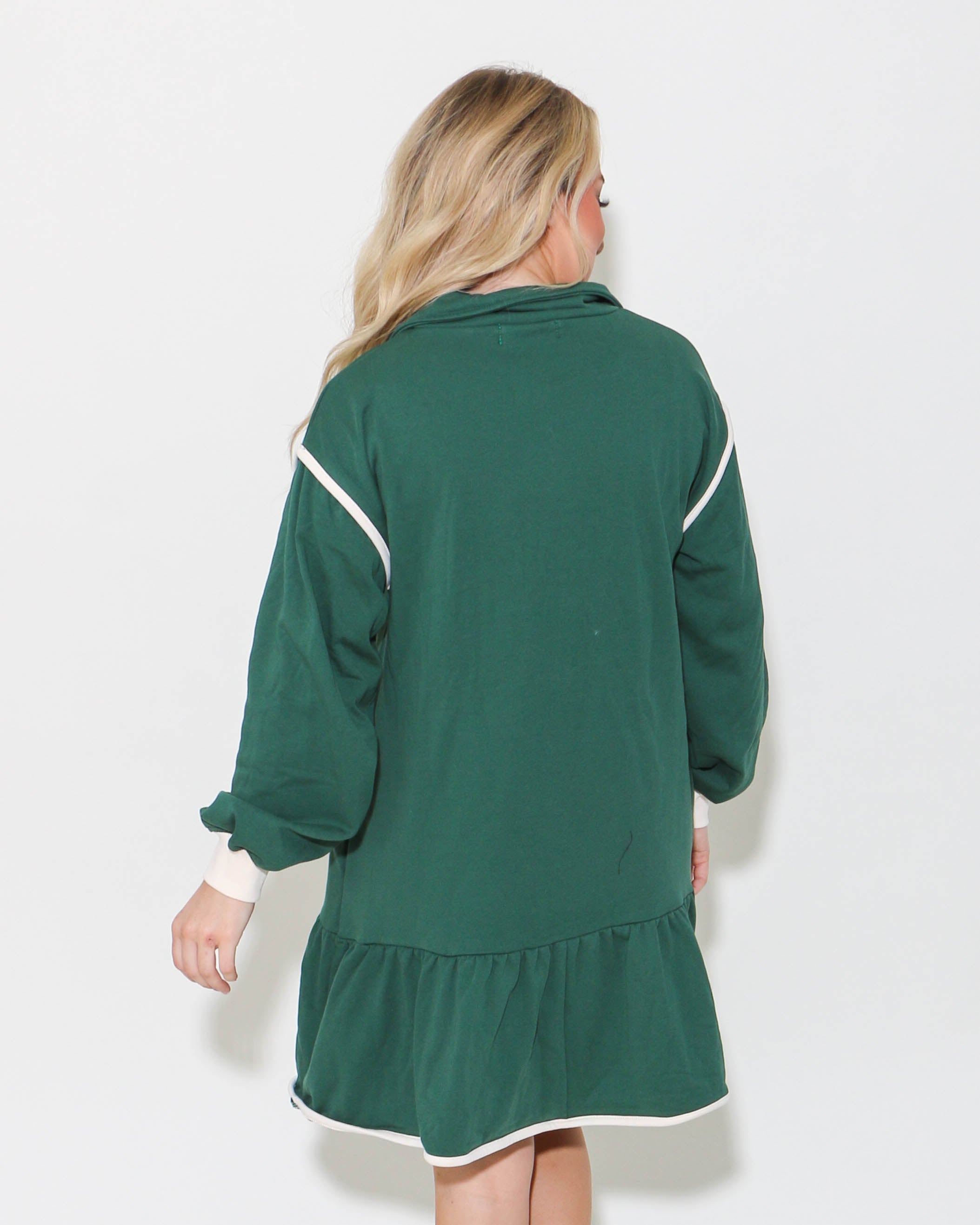 Half Zip Collared Mini Dress in Hunter Green