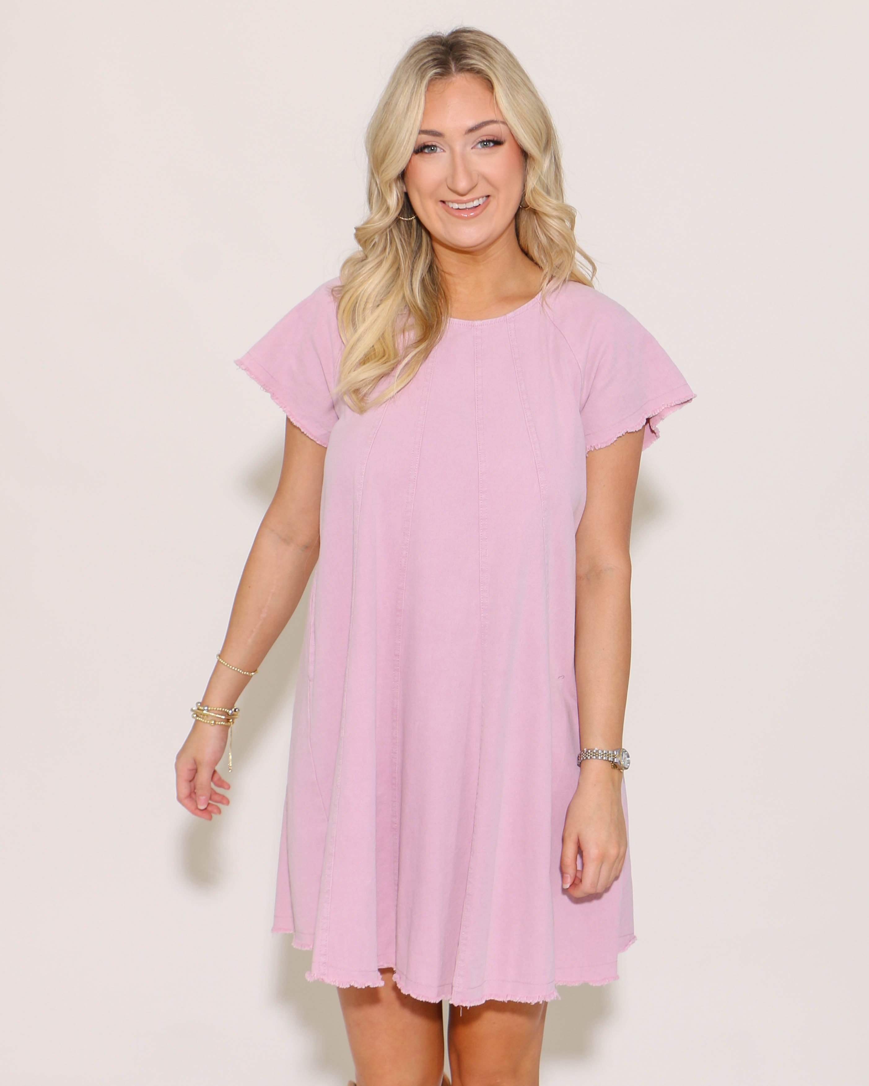 Pink Short Sleeve Woven Wash Dress