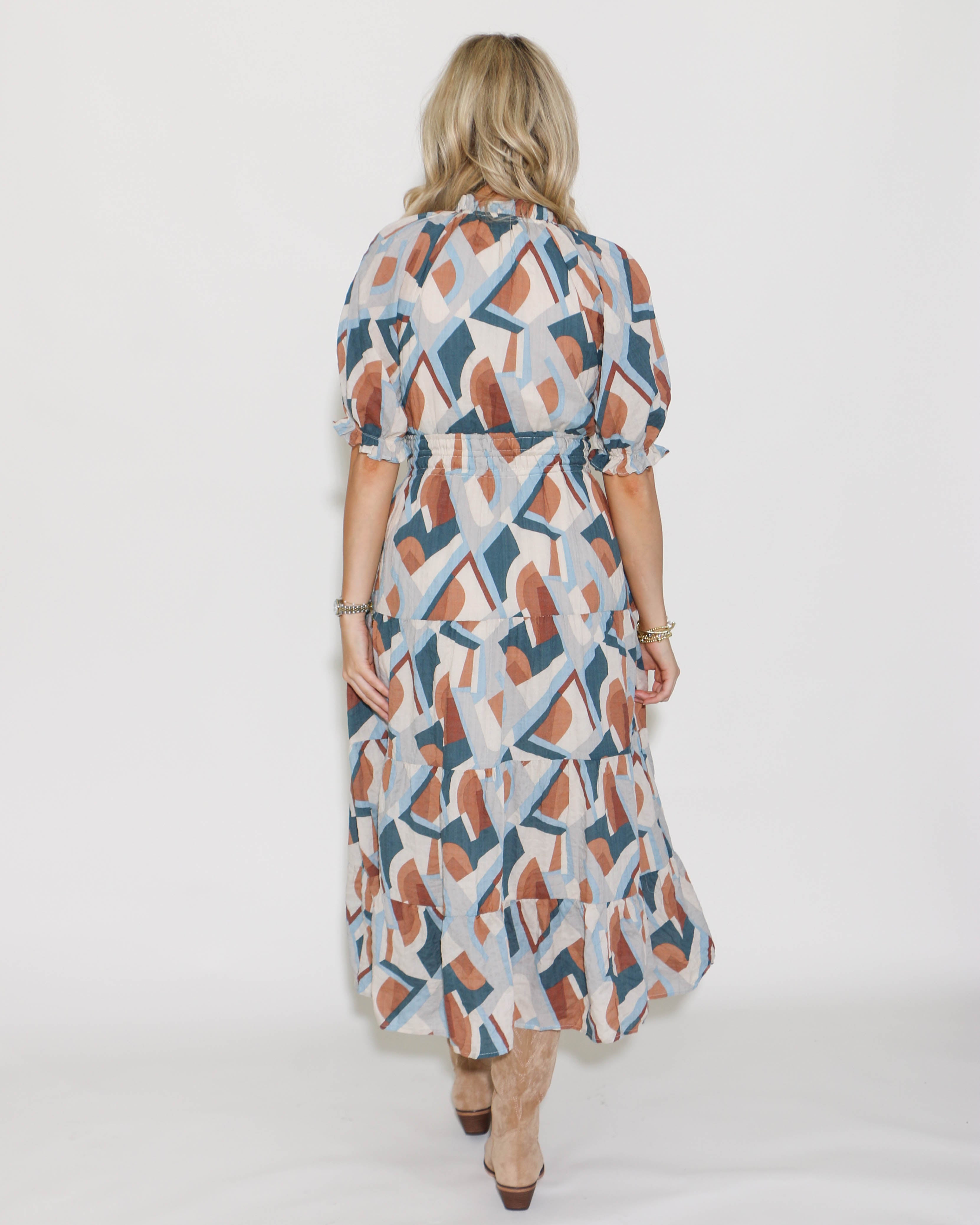 THML | Smocked Waist Print Maxi Dress Brown