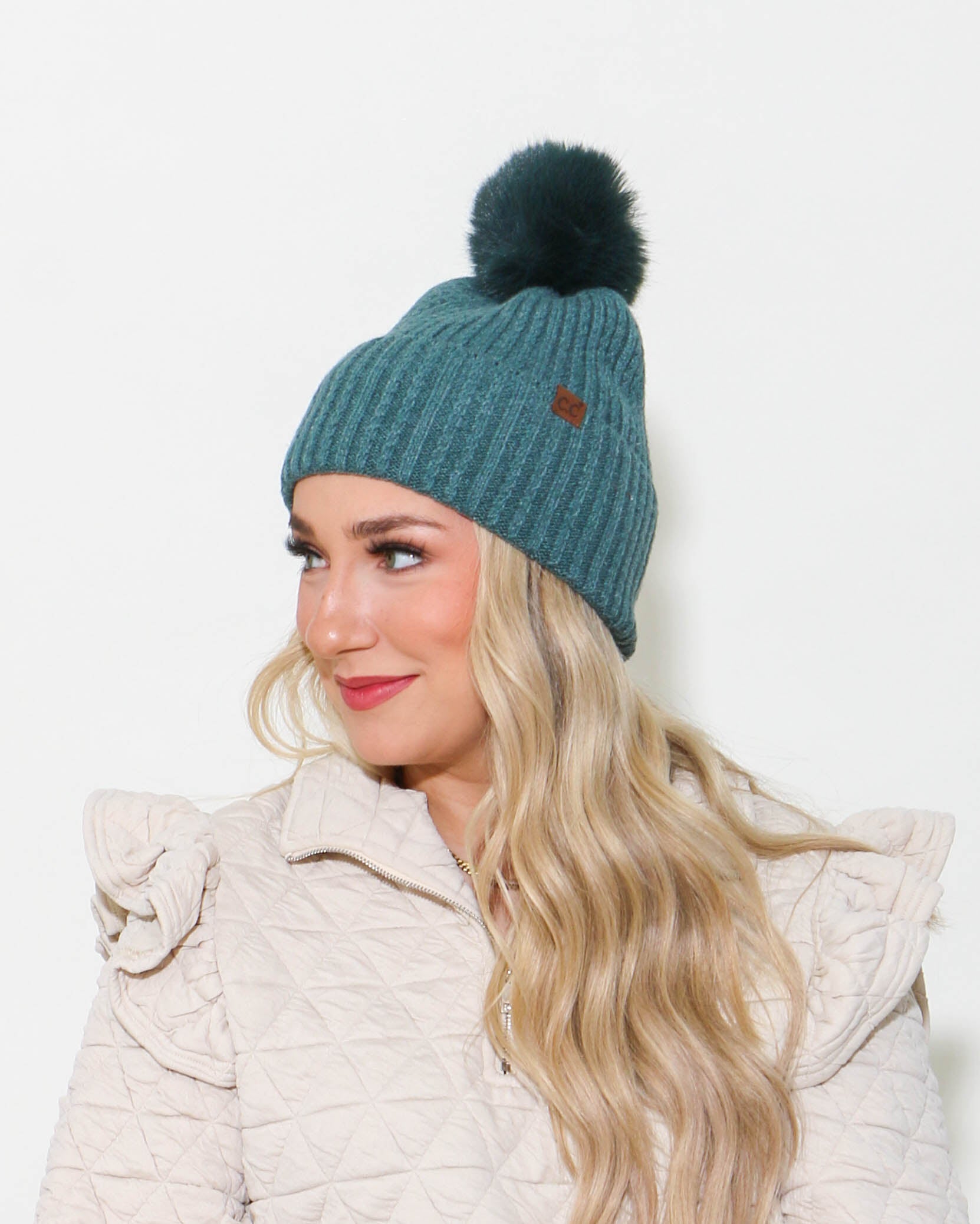 CC Cable Cuff Pom Beanie