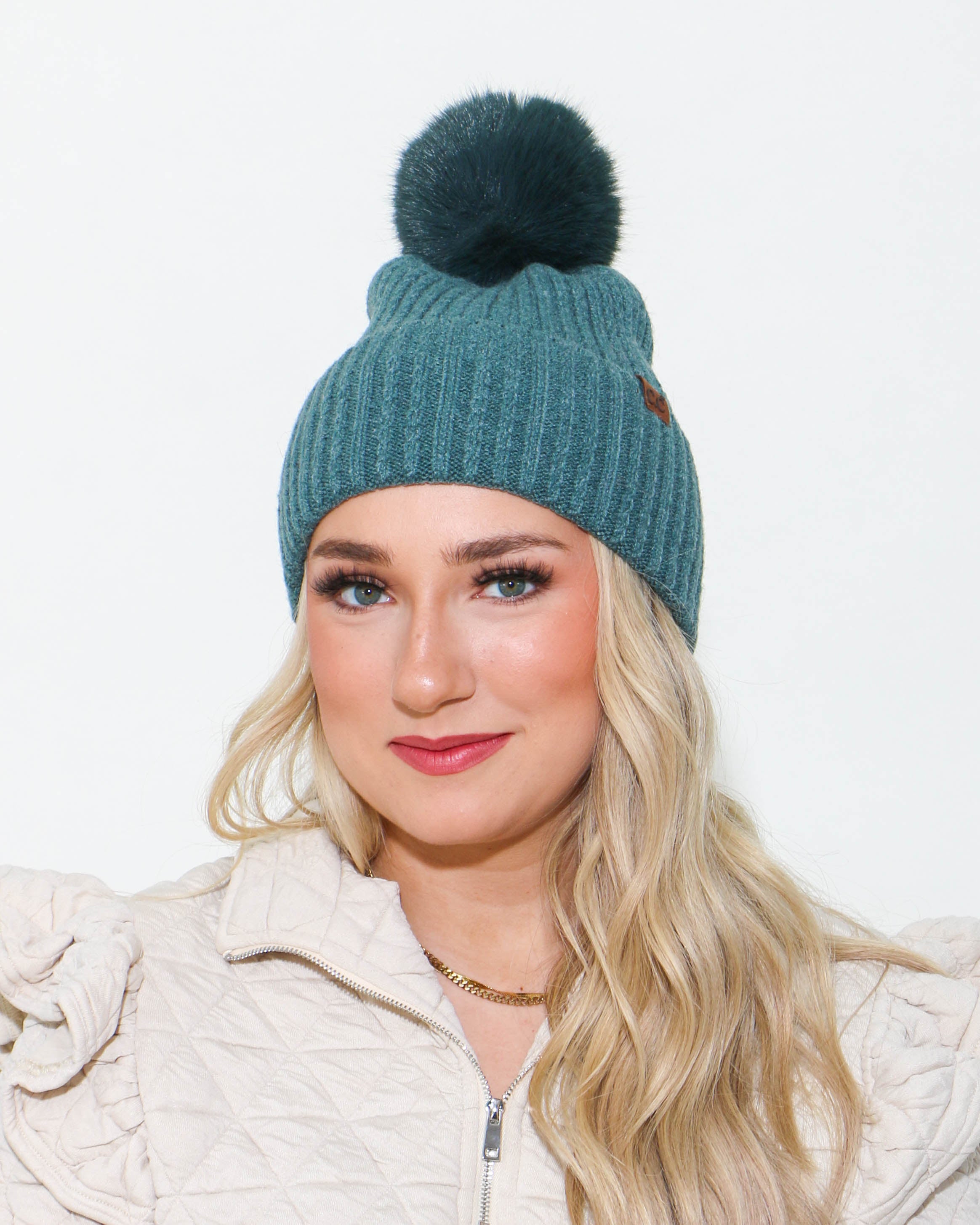 CC Cable Cuff Pom Beanie