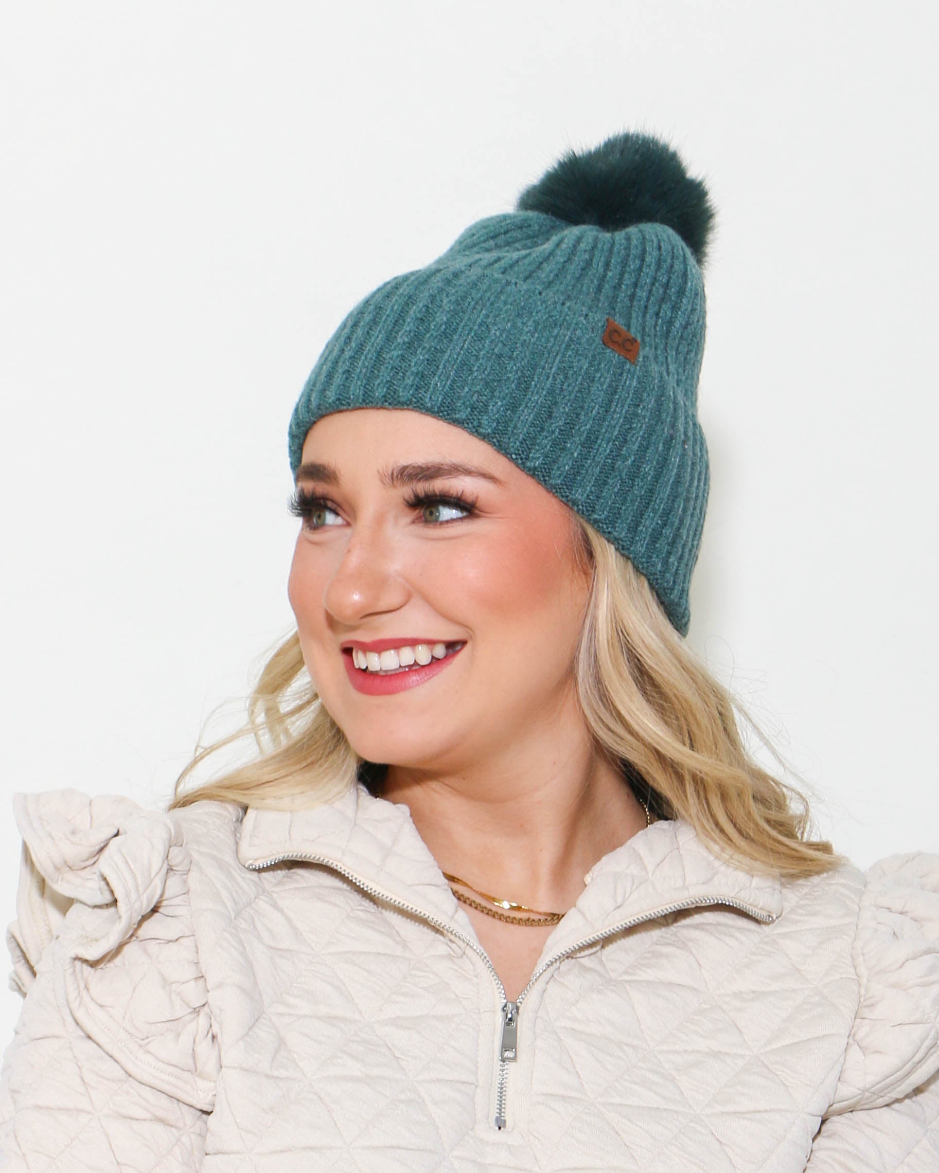 CC Cable Cuff Pom Beanie