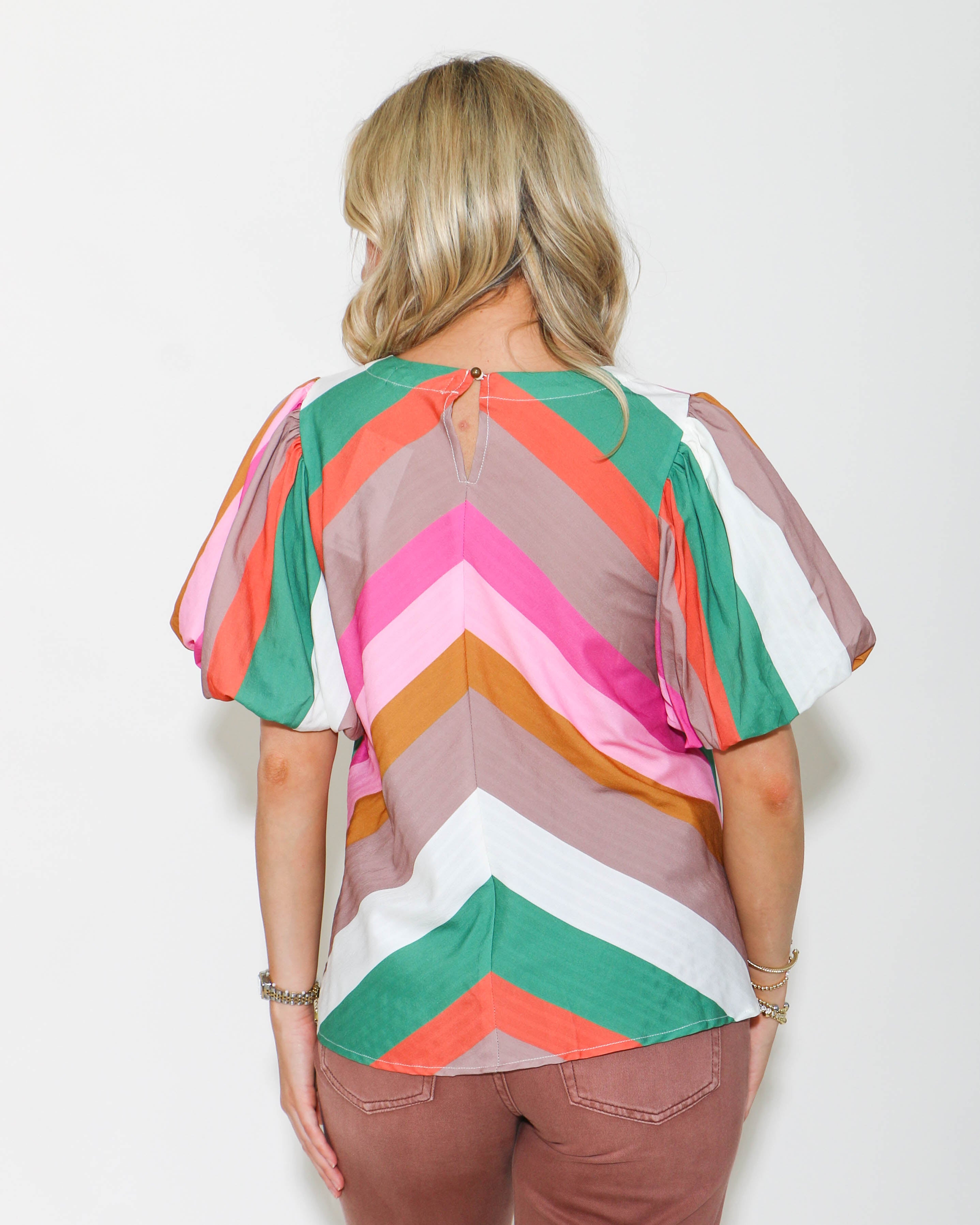 Colorblock Short Puff Sleeve Top in Muted Pink