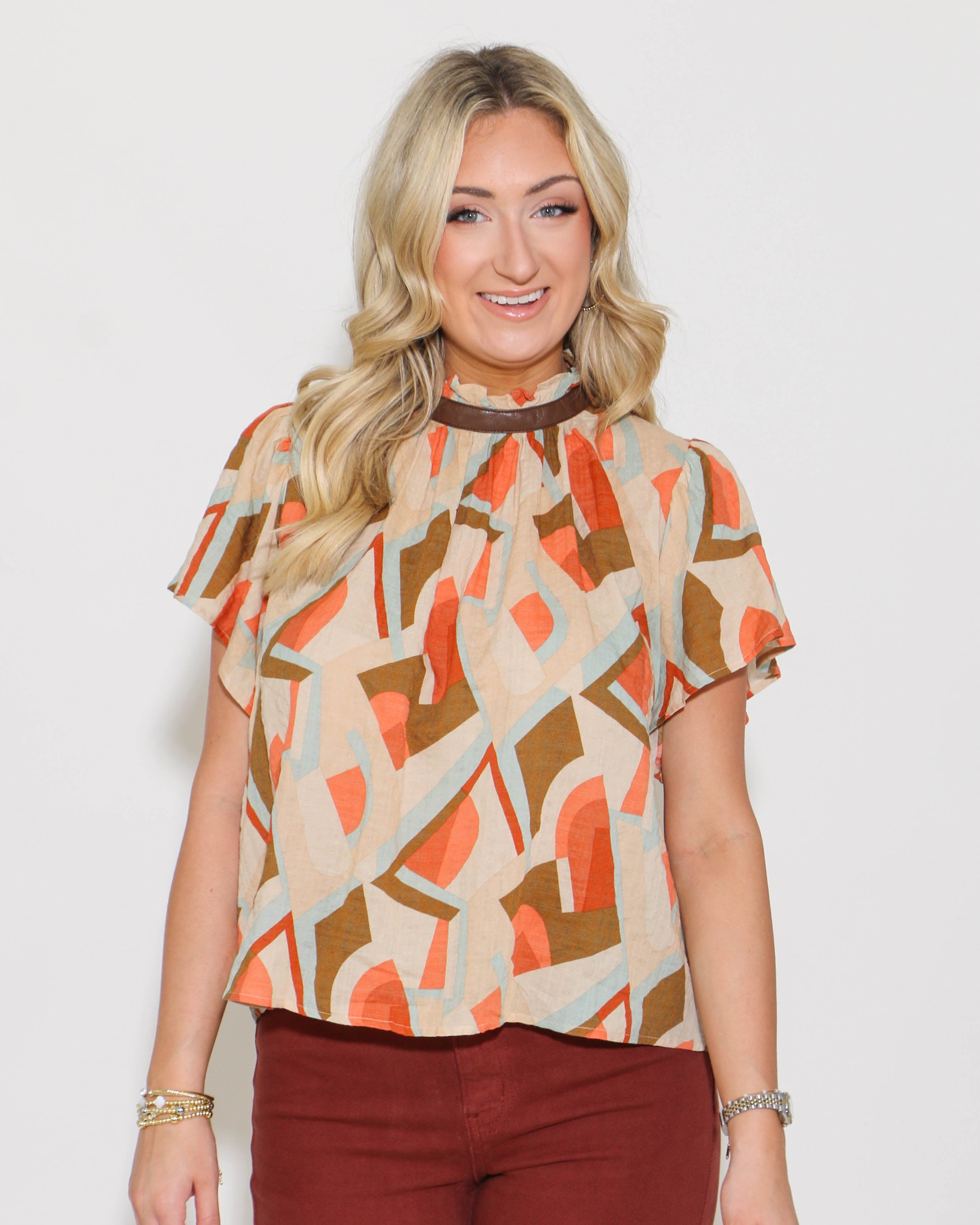 THML | Flutter Sleeve Print Top in Olive