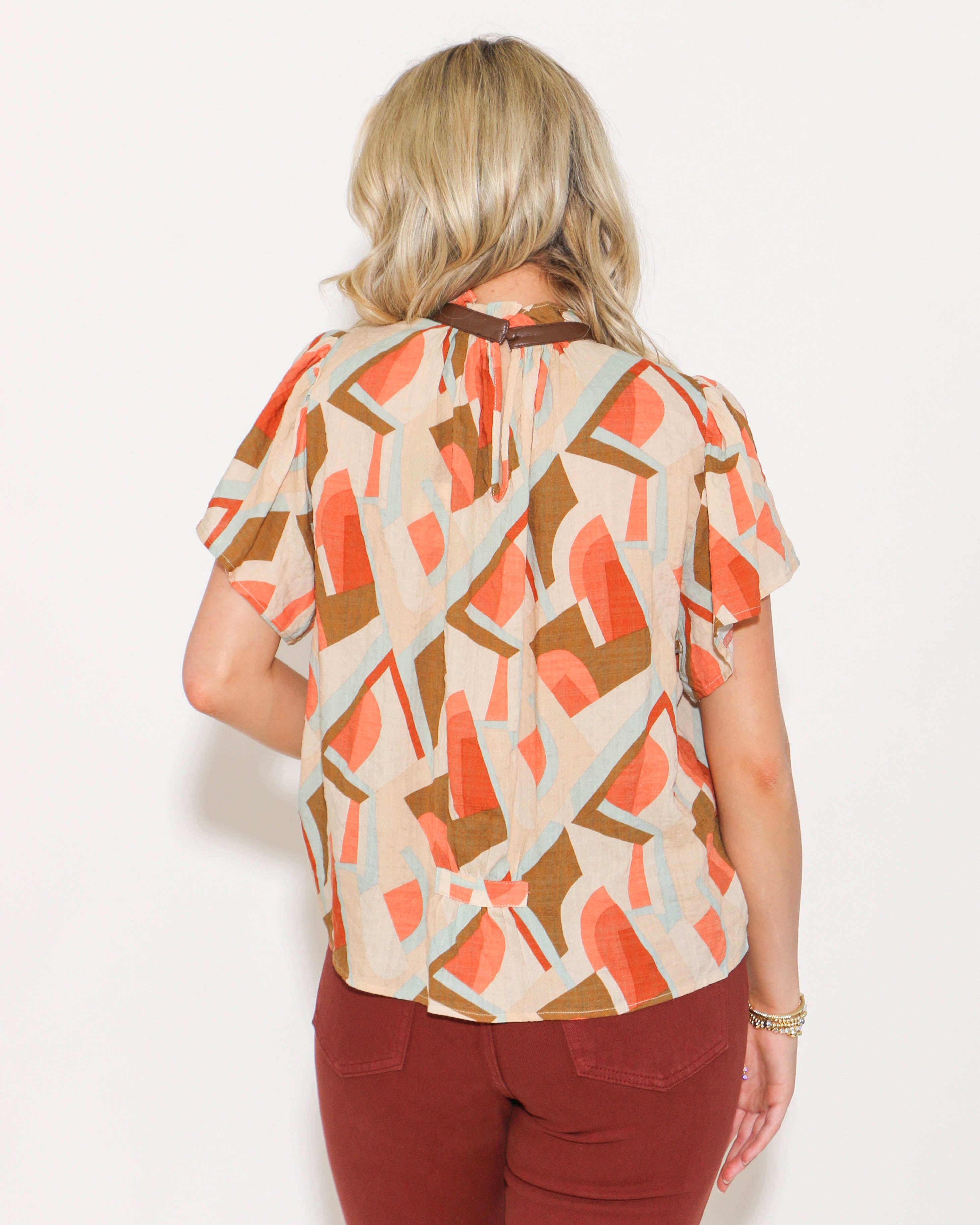 THML | Flutter Sleeve Print Top in Olive