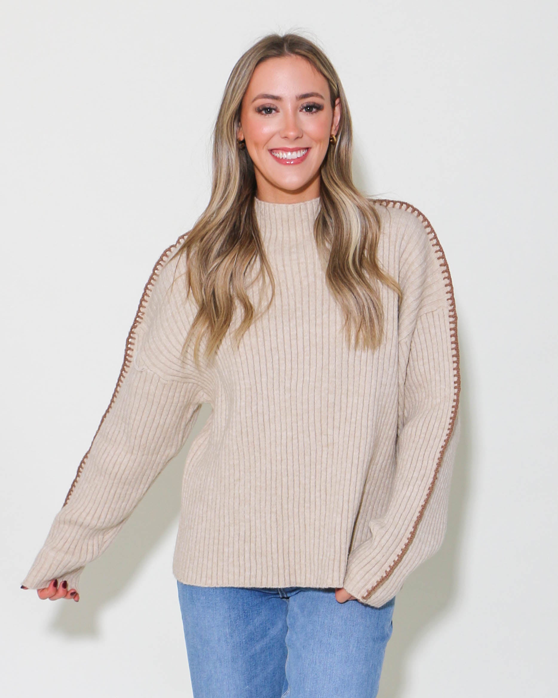 Ribbed Contrast Knit Sweater