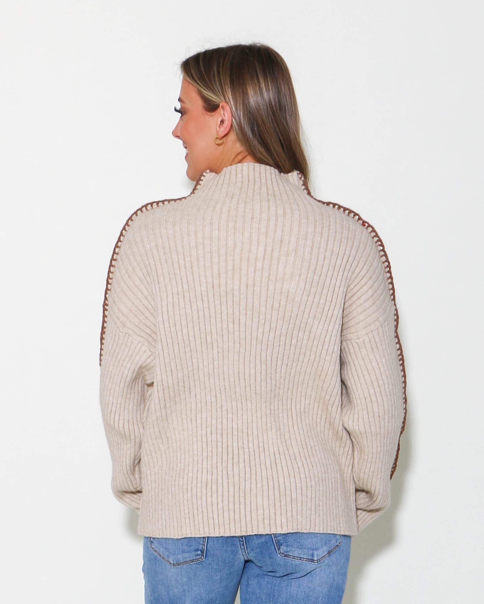 Ribbed Contrast Knit Sweater