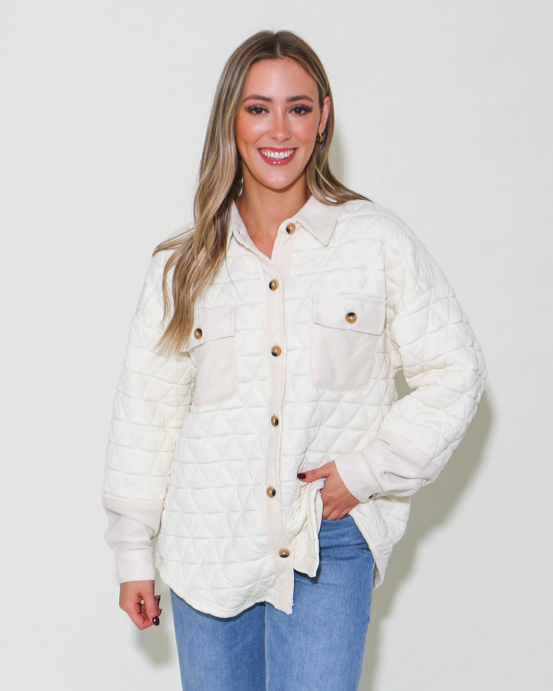 Oversized Quilted Cozy Shacket Jacket in Cream