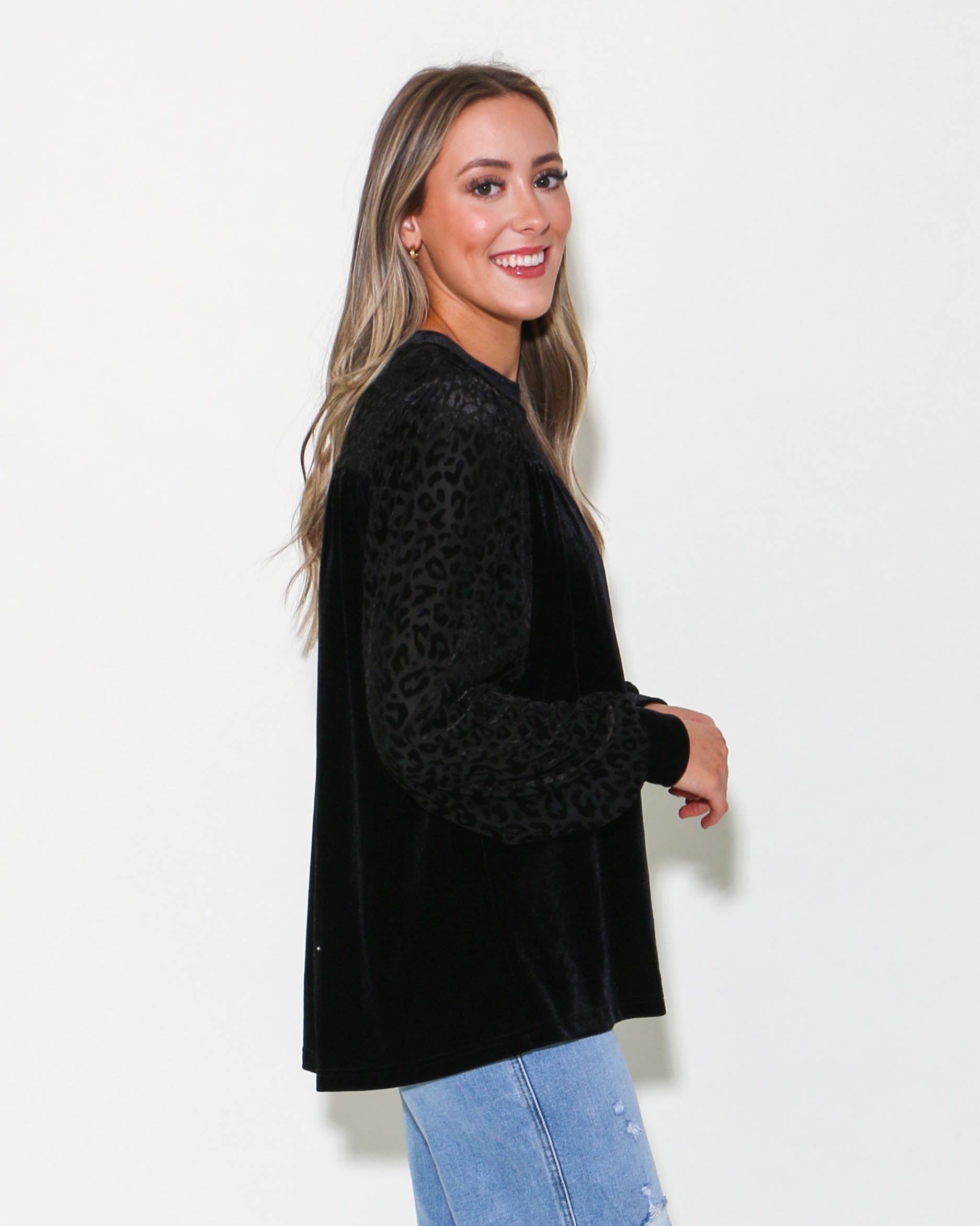 Black Leopard Velvet Top