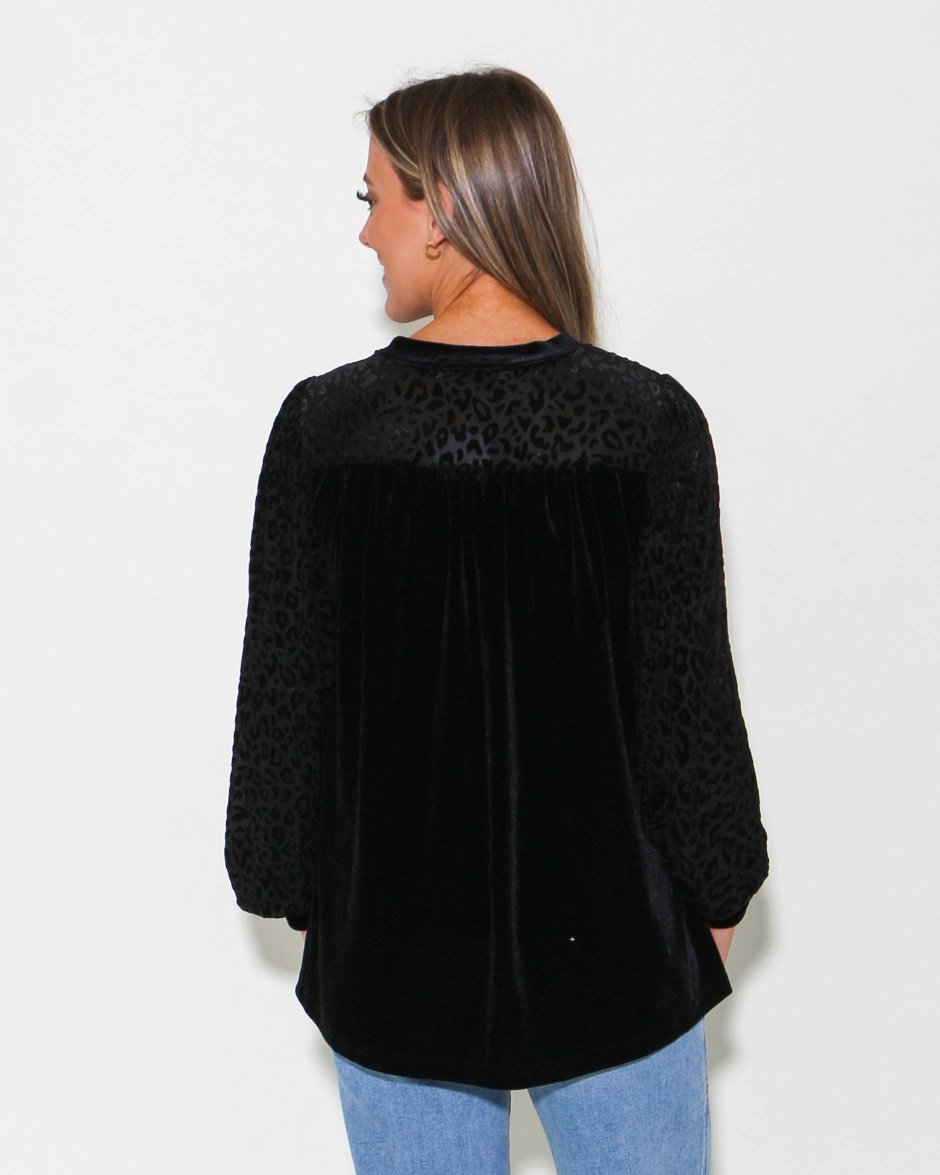 Black Leopard Velvet Top