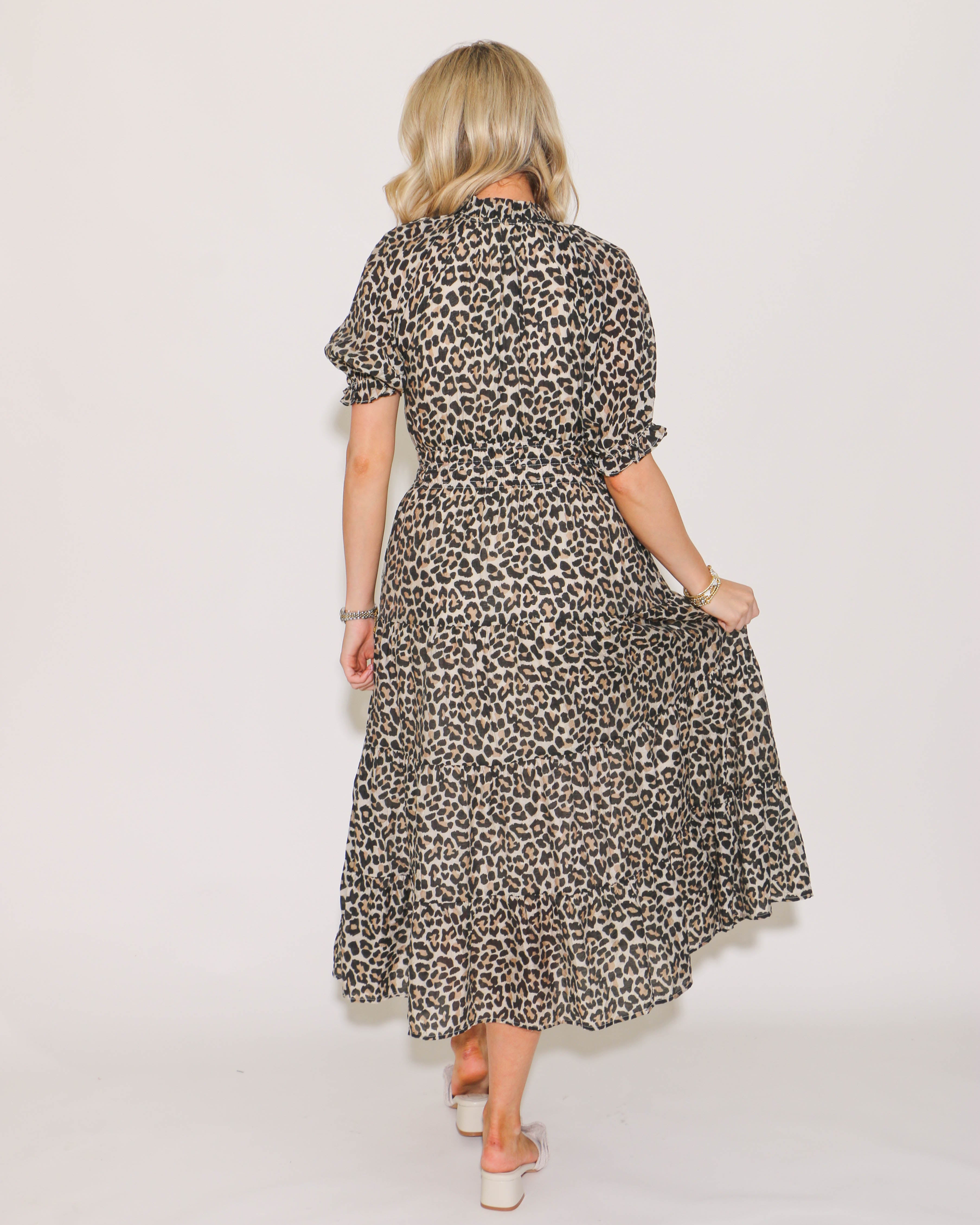 THML | Smocked Waist Print Maxi Dress Leopard Print