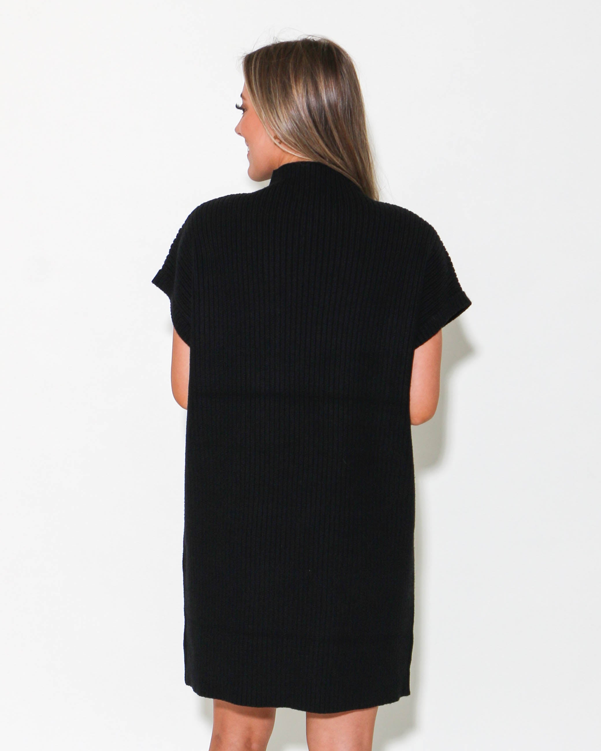 Ribbed Knit Cap Sleeve Sweater Mini Dress