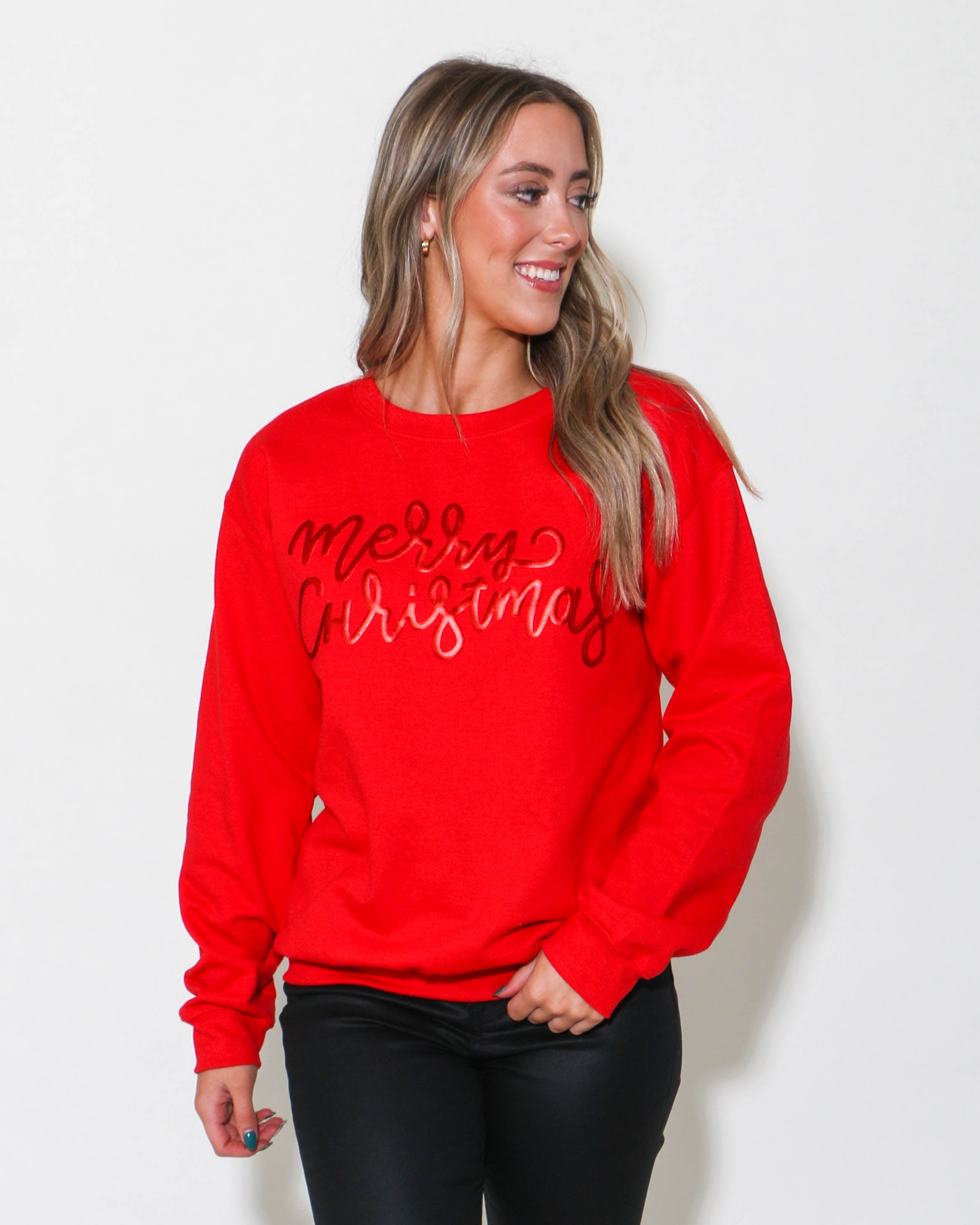 Red Metallic Merry Christmas Sweatshirt