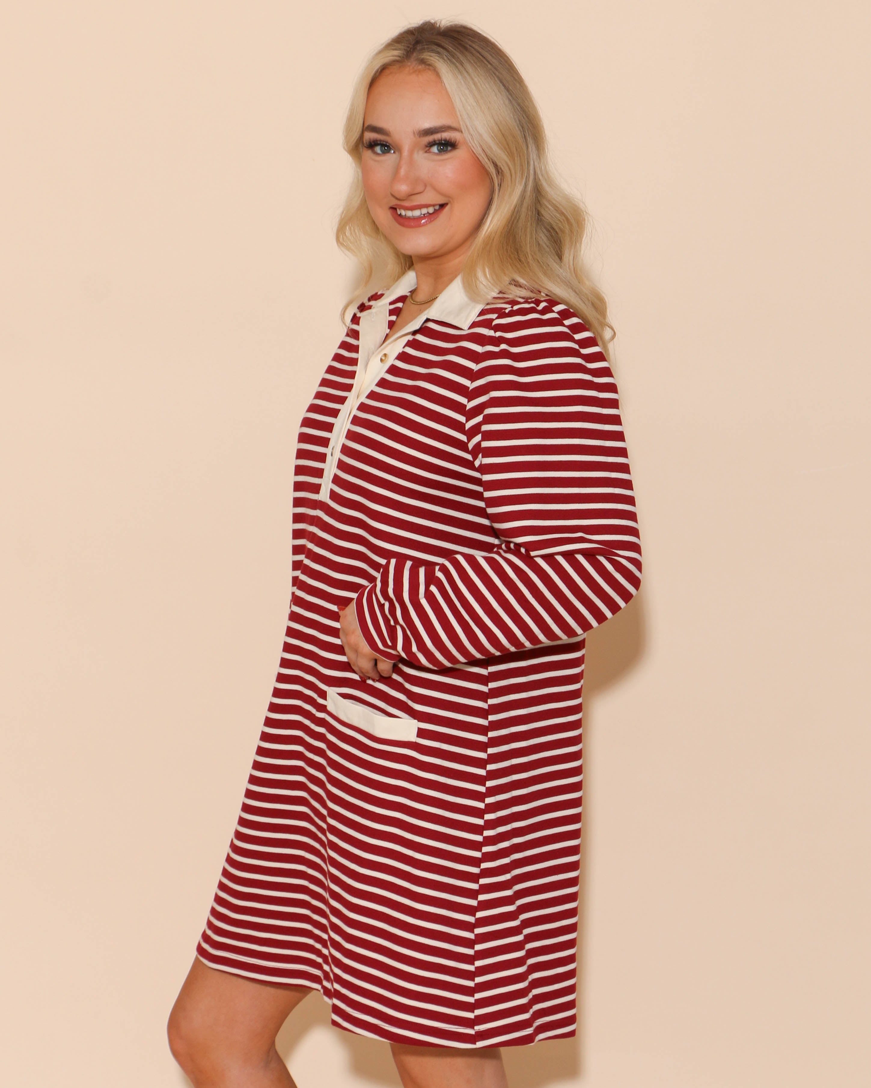 Striped Burgundy Dress