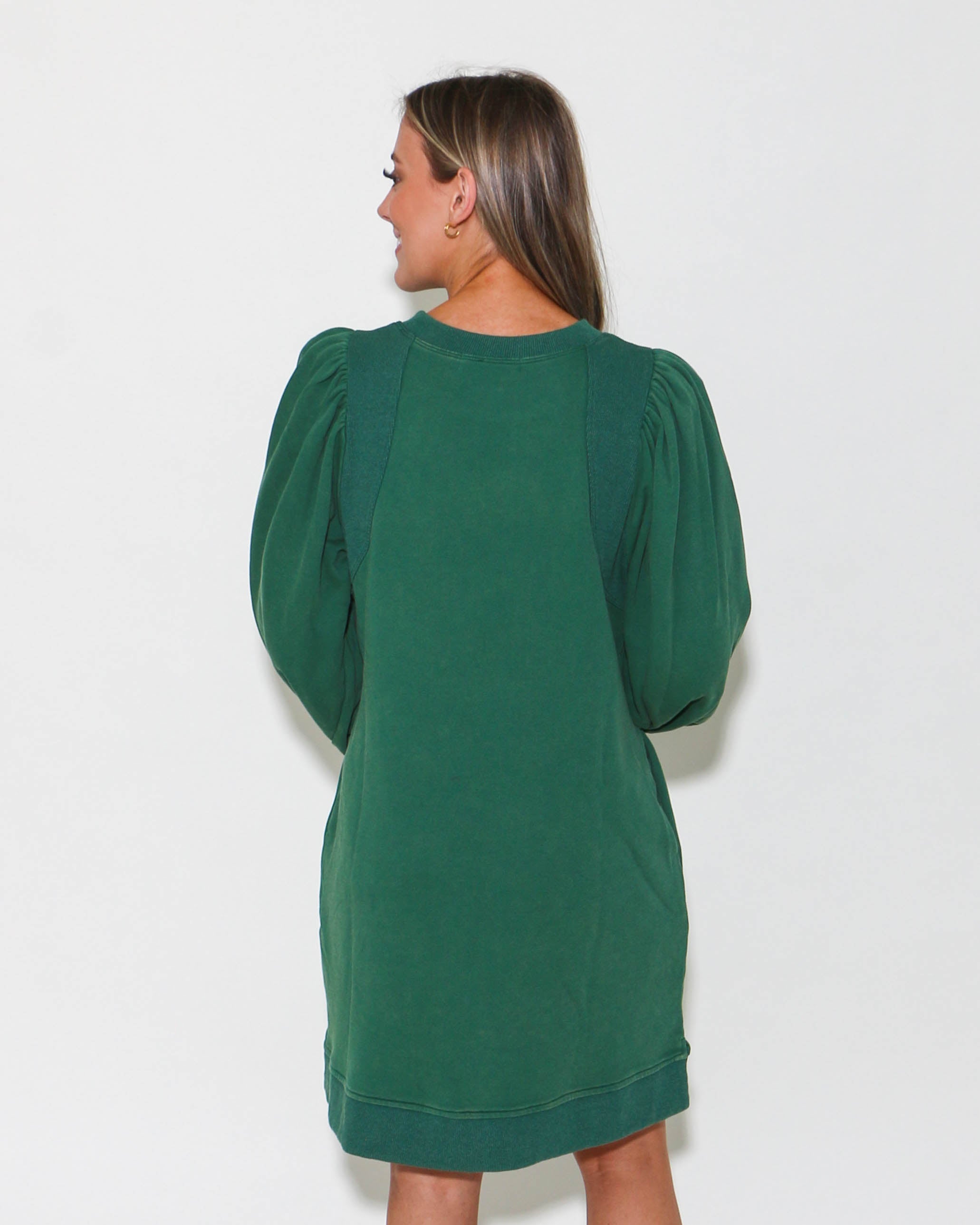 Washed Cotton Dress with Pockets in Hunter