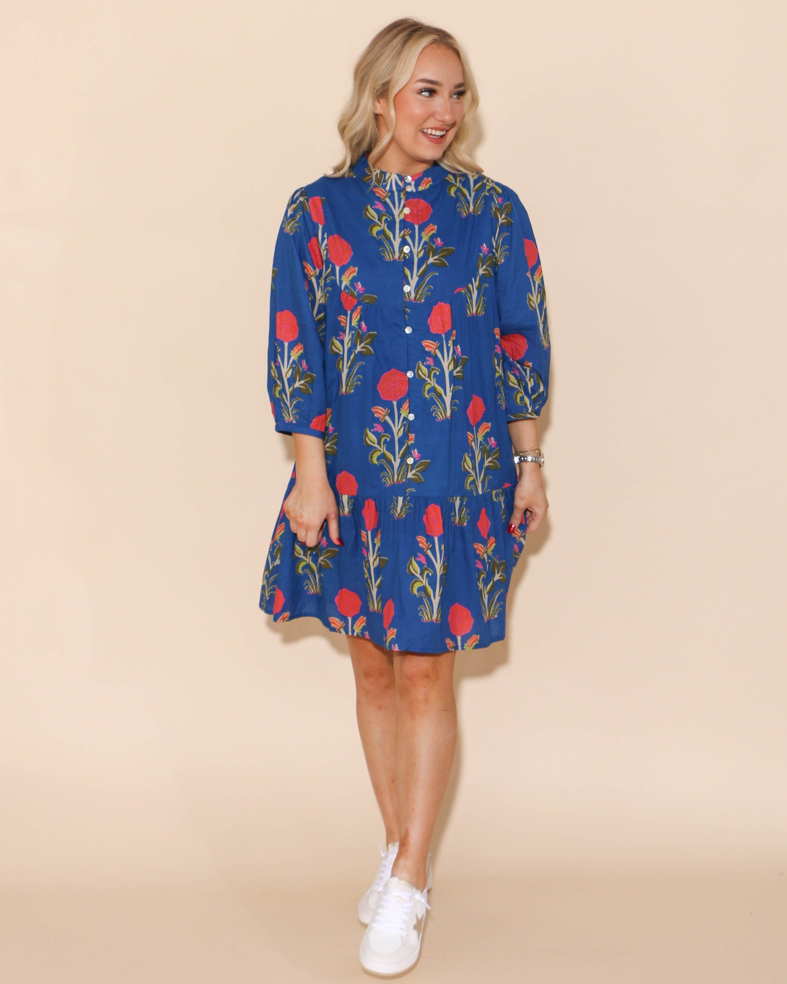 THML Mid Sleeve Flower Print Mini Dress