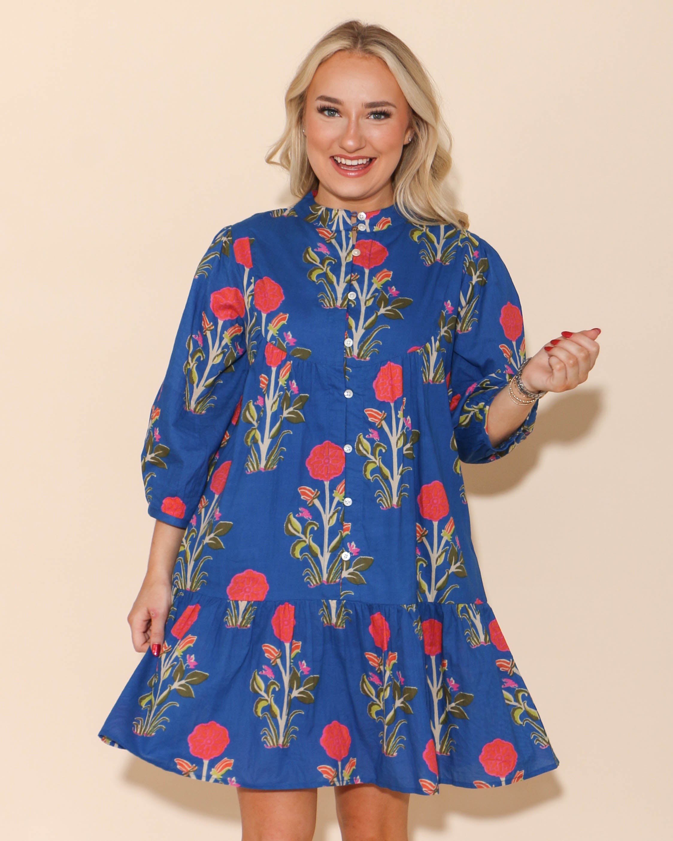 THML Mid Sleeve Flower Print Mini Dress