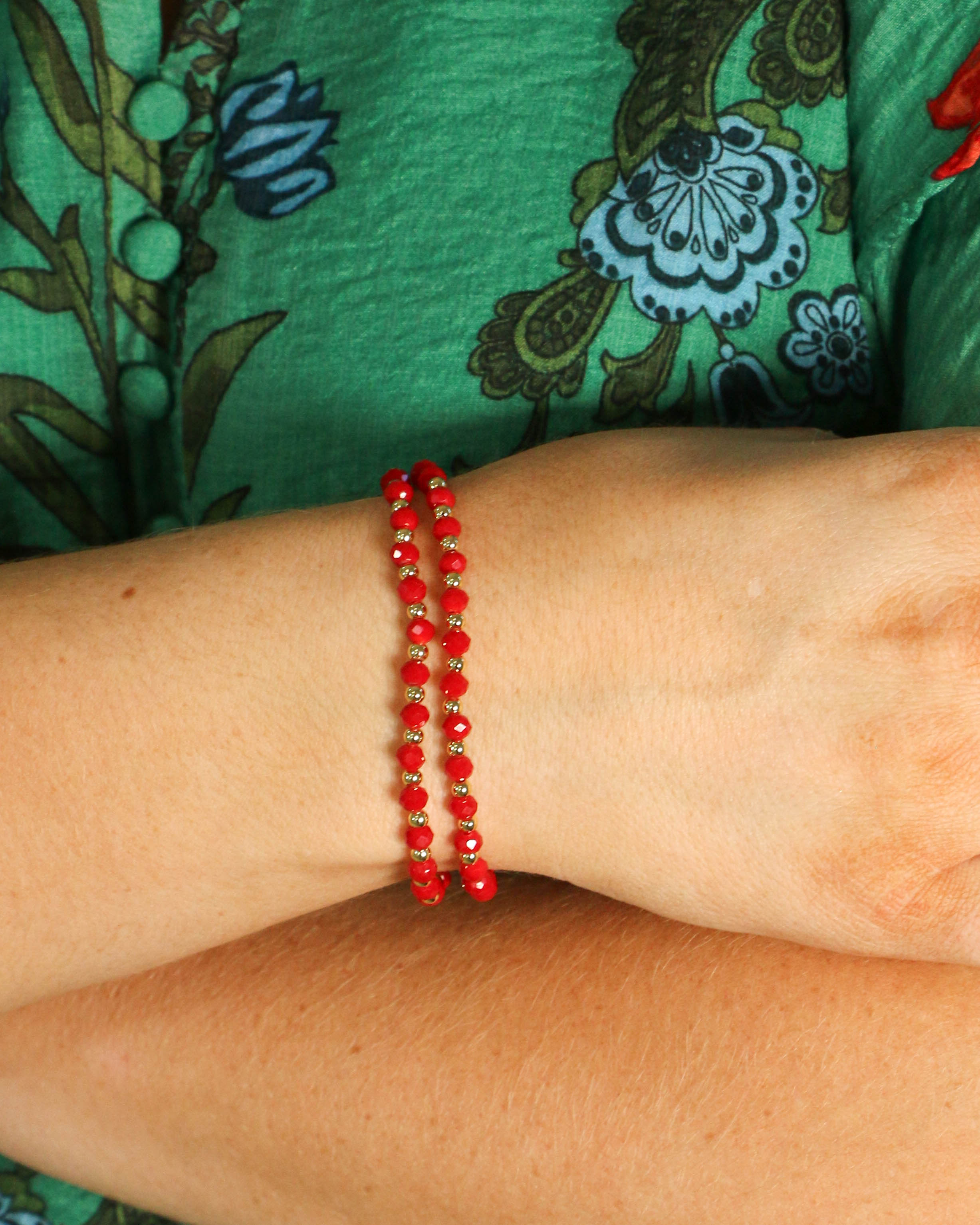 Red Small Set of 2 Beaded Bracelets