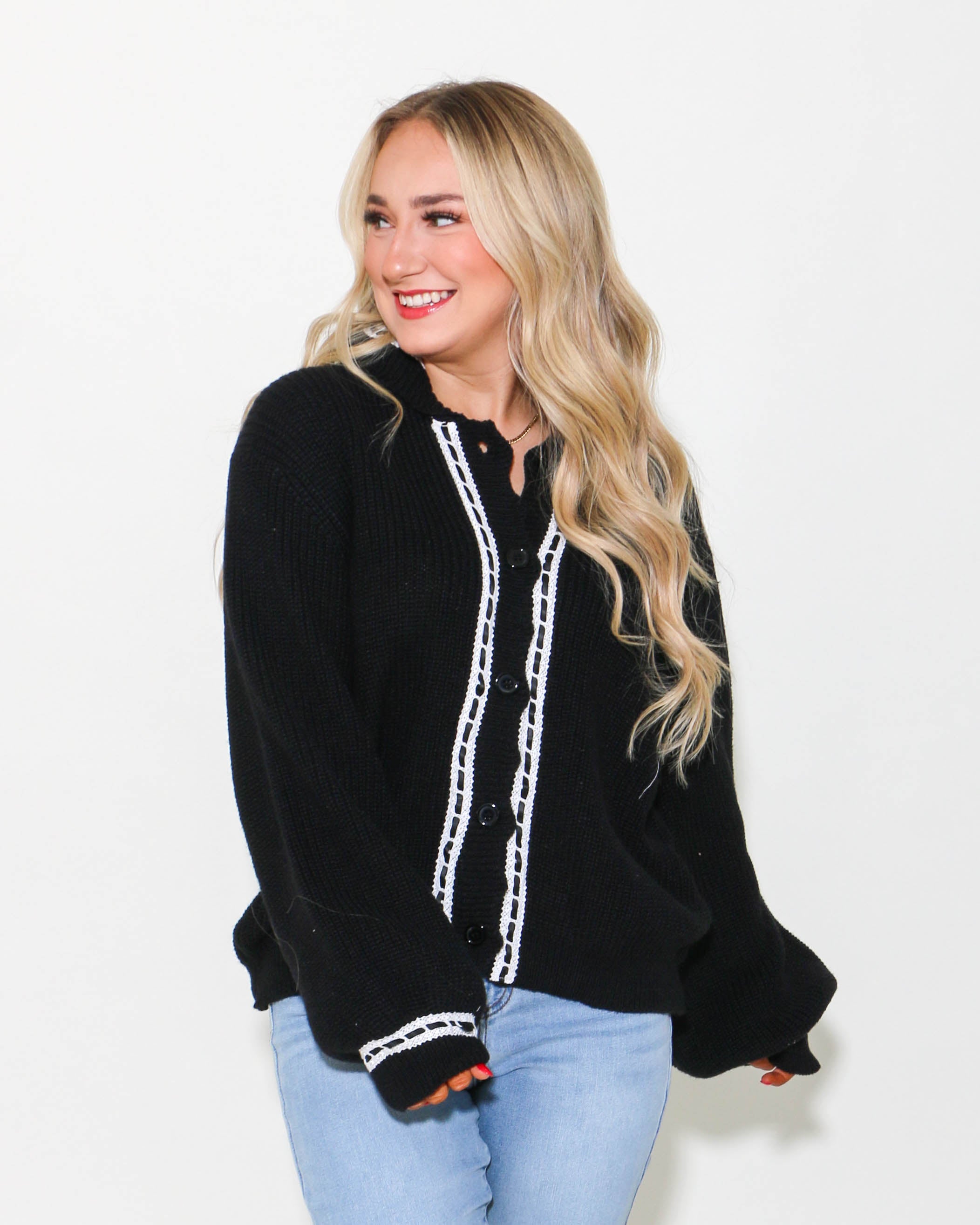 Lace Trim Knit Sweater Jacket