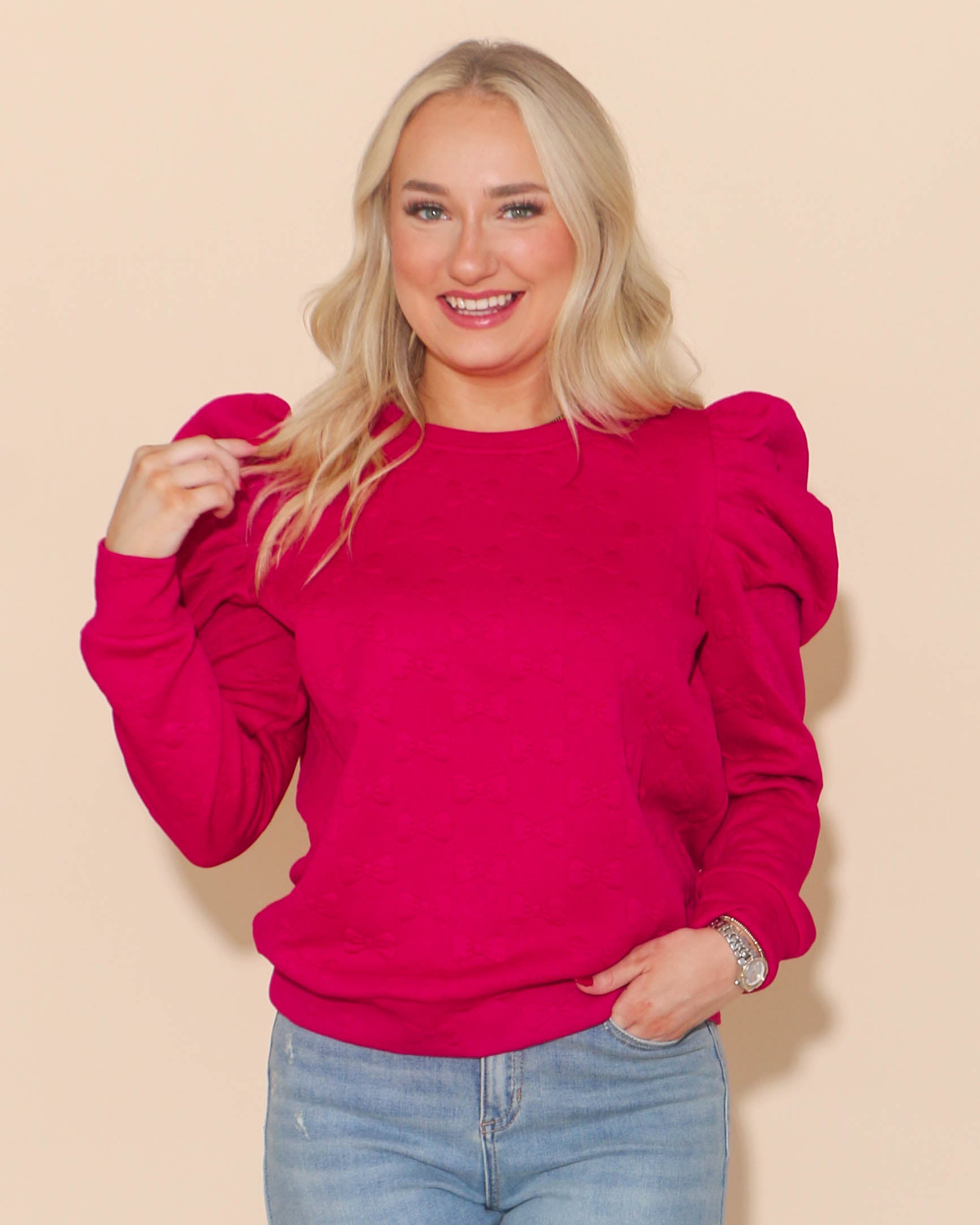 Jacquard Round Neck Top in Ruby