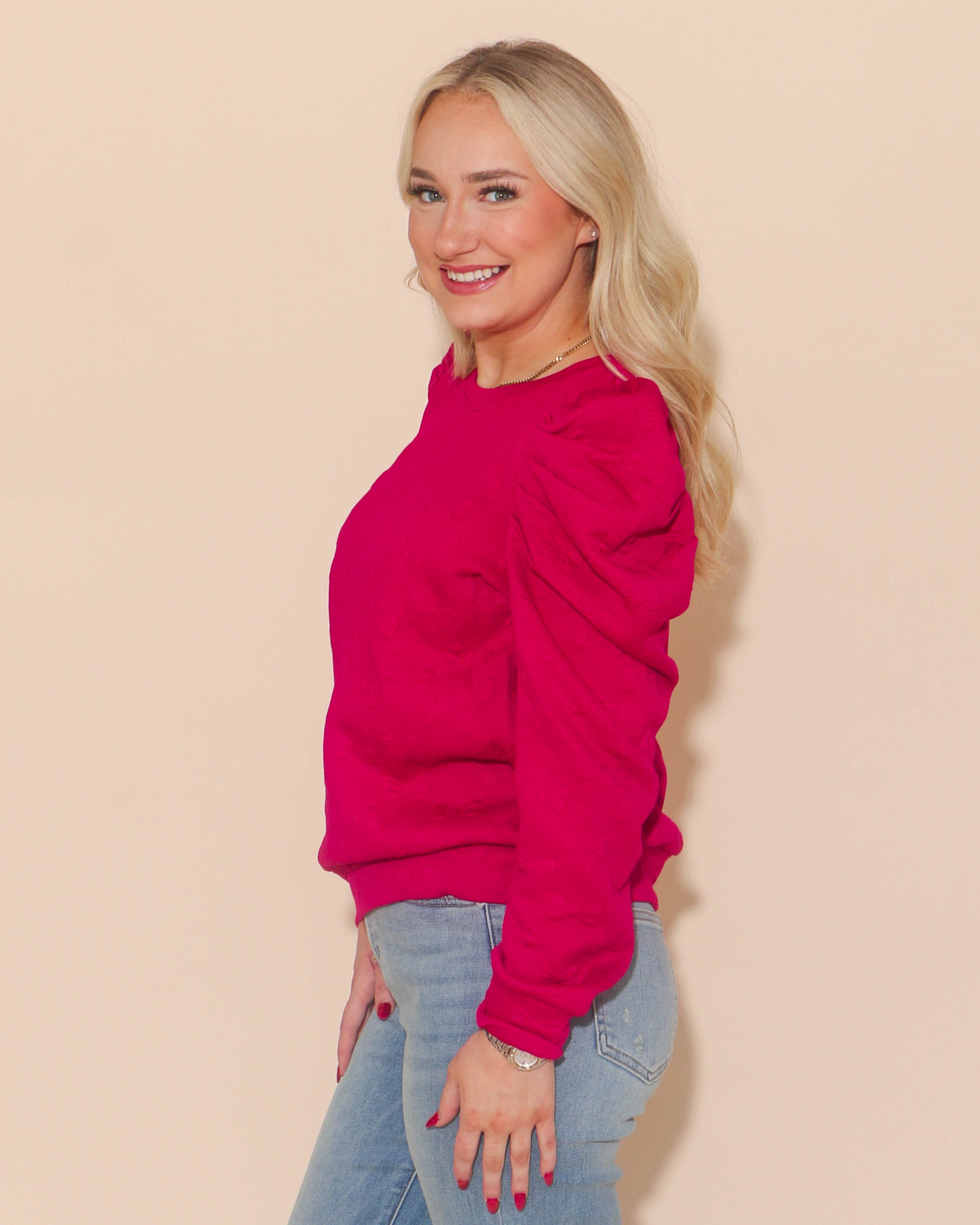 Jacquard Round Neck Top in Ruby