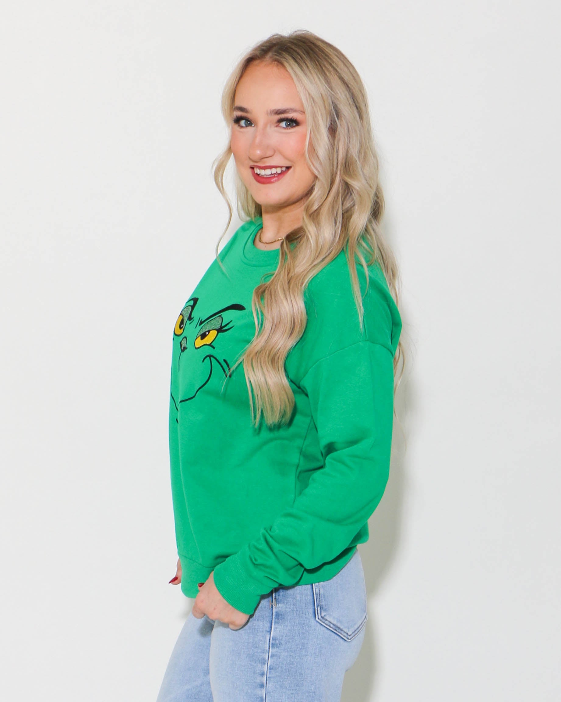 Big Grinch Face Sequin and Embroidered Sweatshirt