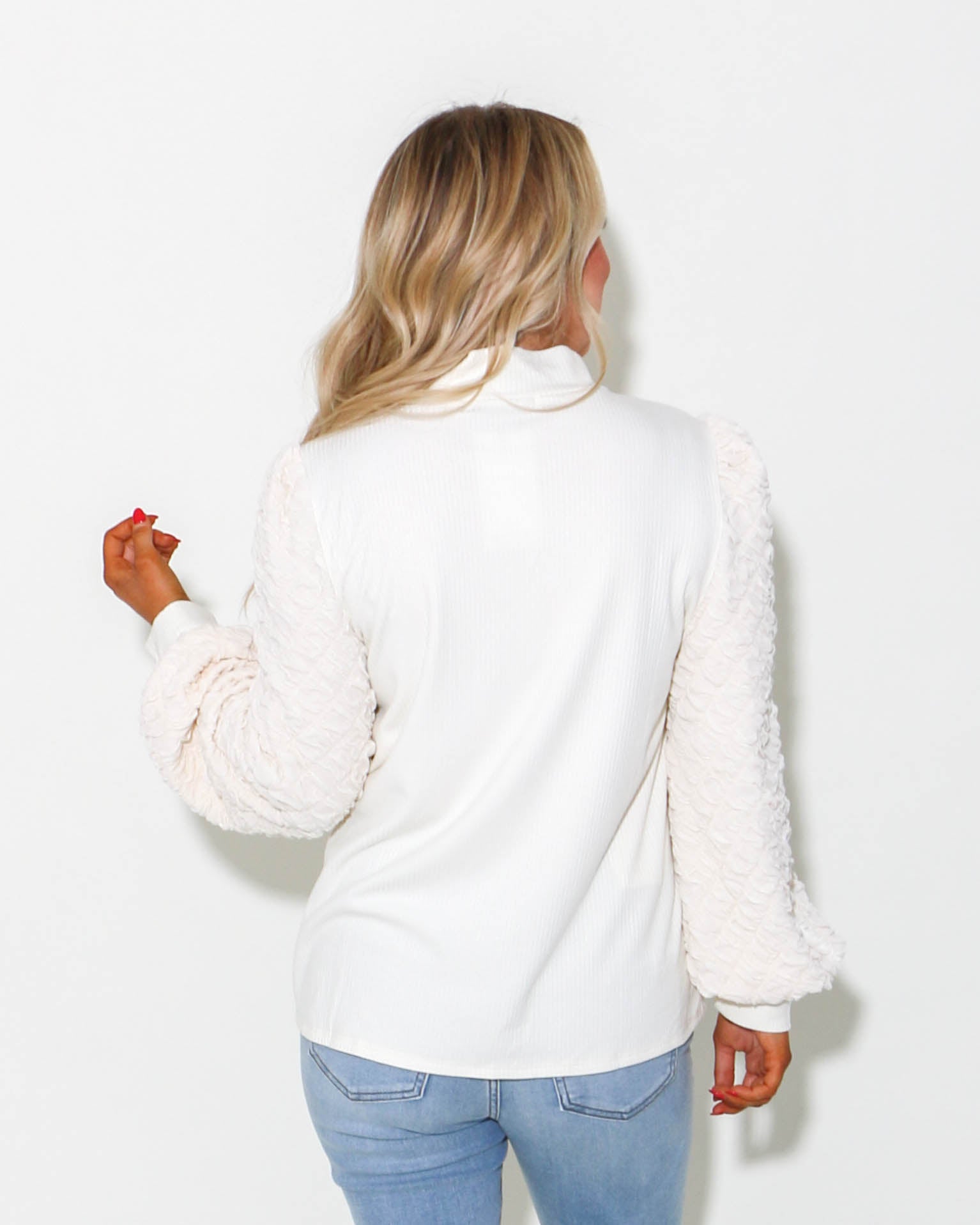 Textured Puff Sleeve Top in Ivory