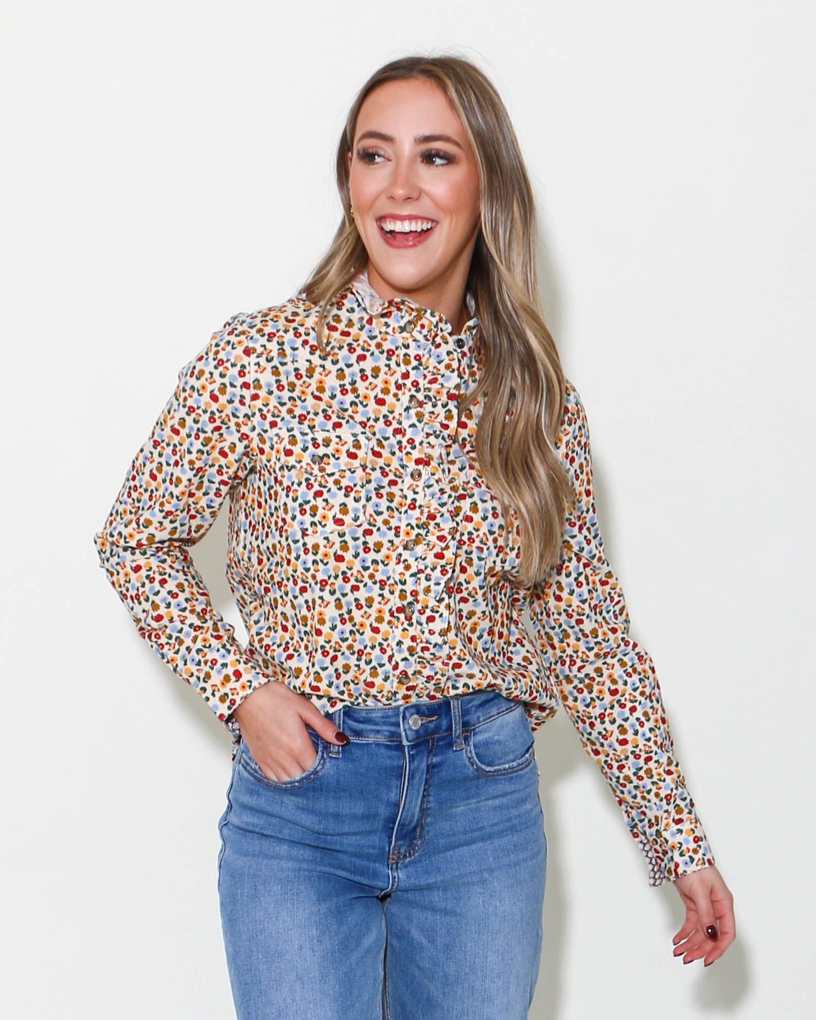 Floral Corduroy Snap Shirt