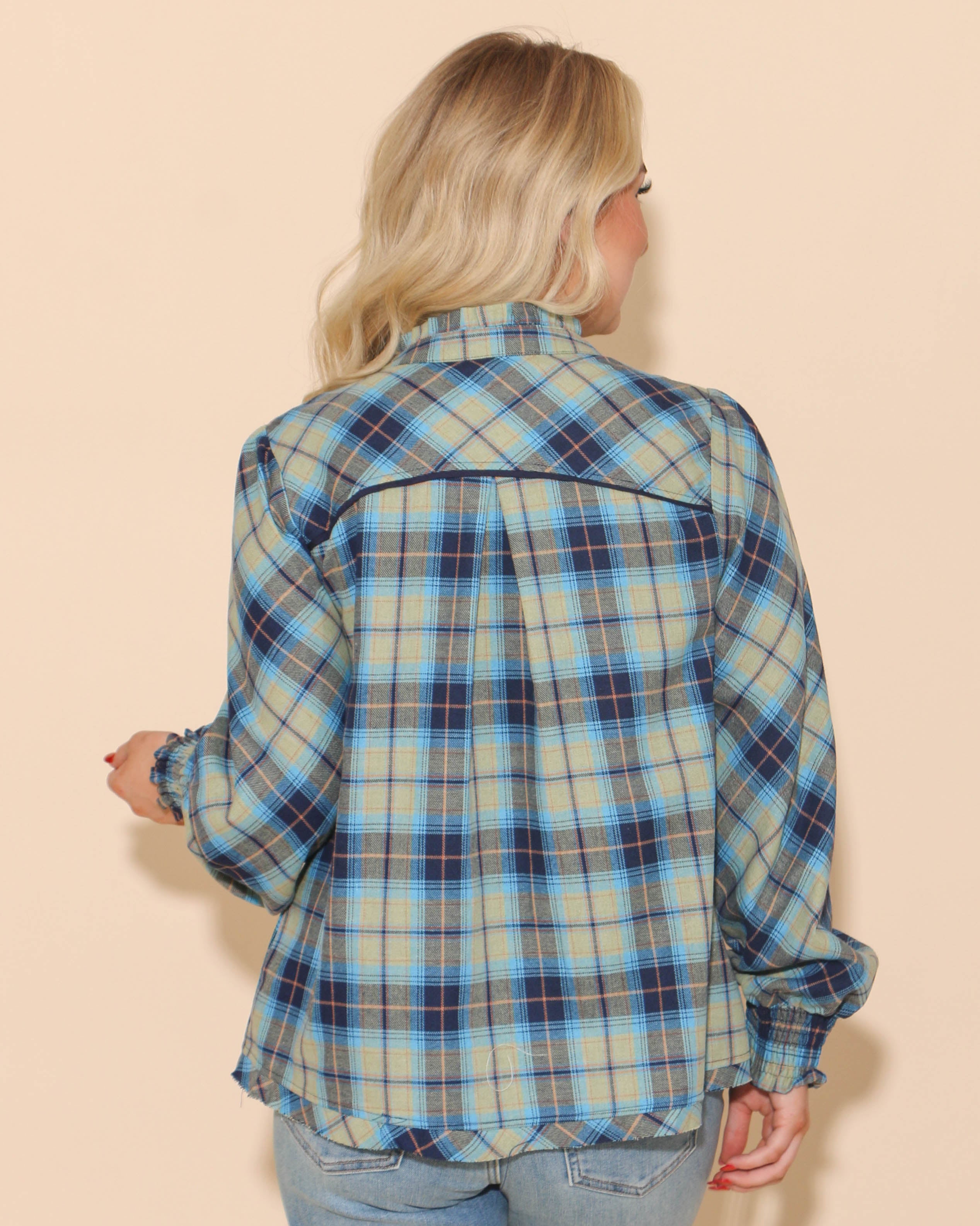 Ruffled Collar Checkered Top