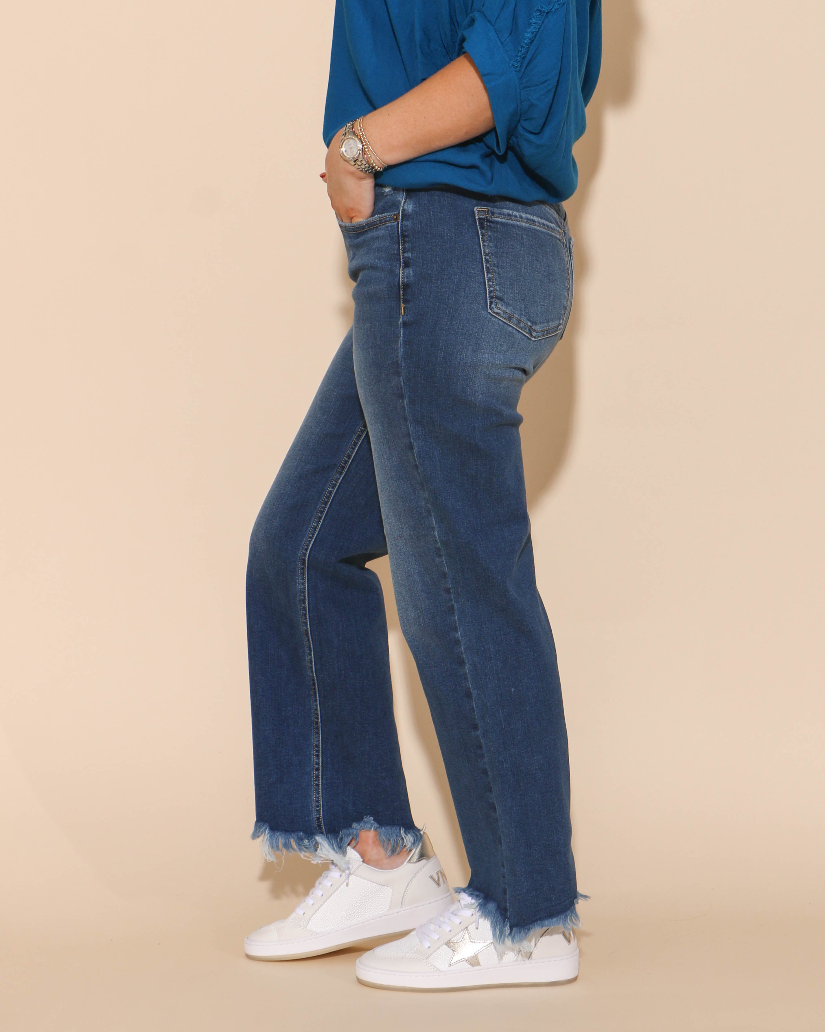 Medium Dark Cropped Straight Jeans