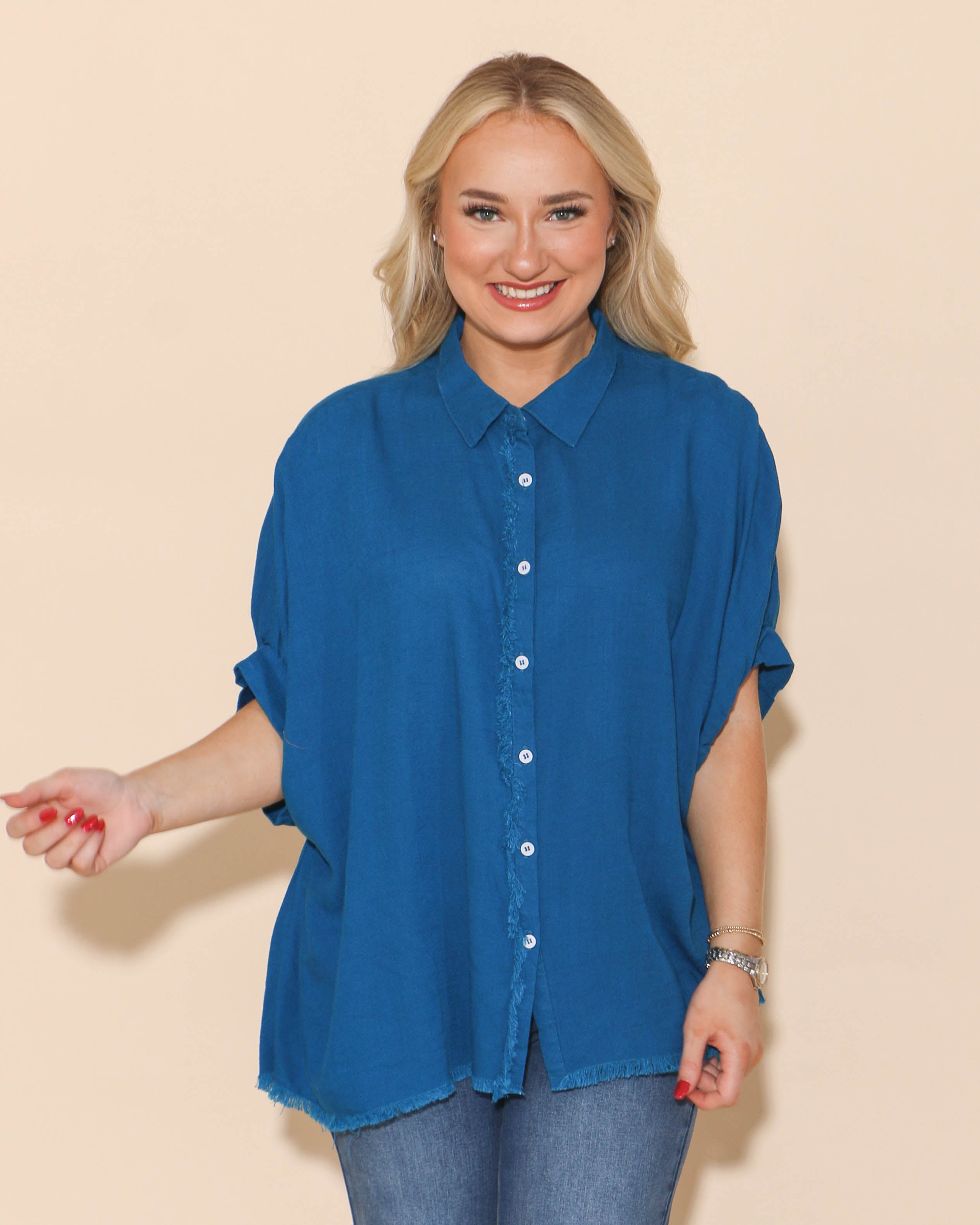 Linen Blend Button Down Top